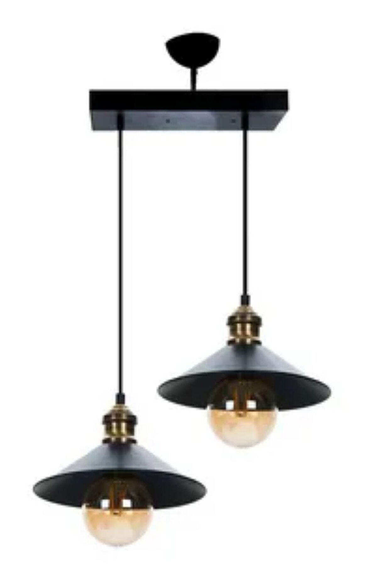 RİOLİGHT RETRO İKİLİ METAL SARKIT AVİZE UZUNLUK:30CM ŞAPKA ÇAPI:22CM