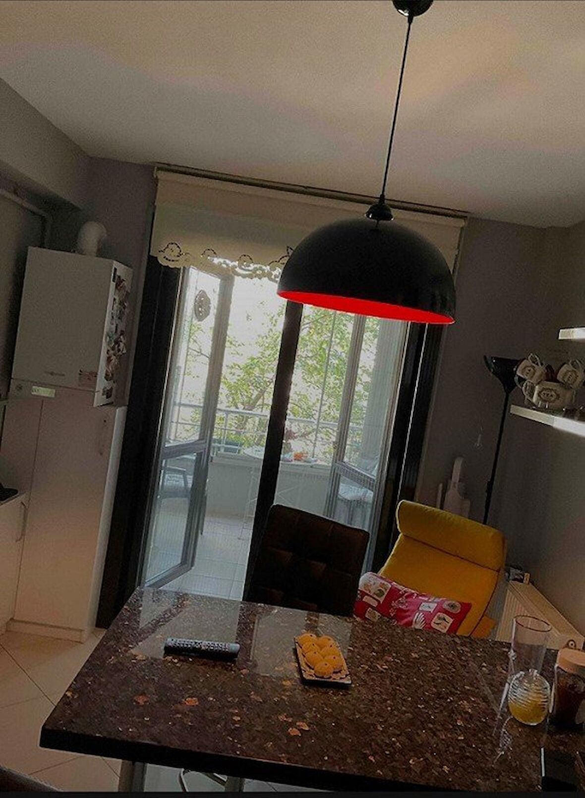 RİOLİGHT MODERN PARLAK SİYAH İÇİ KIRMIZI CAFE,MUTFAK,GENÇ ODASI TEKLİ METAL SARKIT AVİZE ÇAP:40CM