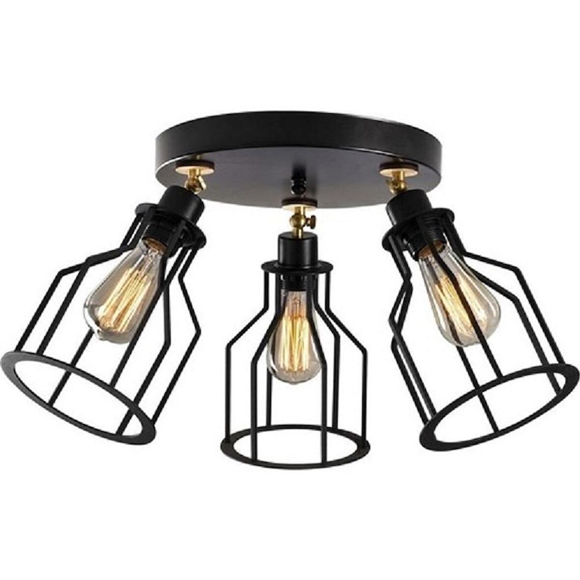 RİOLİGHT RETRO,RUSTİK 3XE27 DUYLU KAFES METAL PLOFONYER AVİZE TABAN ÇAPI:30CM