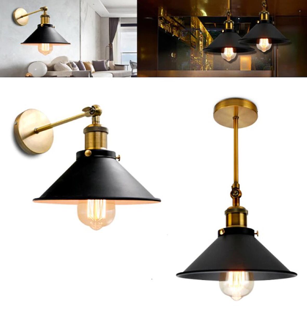 RİOLİGHT RETRO,RUSTİK,VİNTAGE MAFSALLI HAREKETLİ BAŞLIK METAL DUVAR APLİK ŞAPKA ÇAPI:23CM 