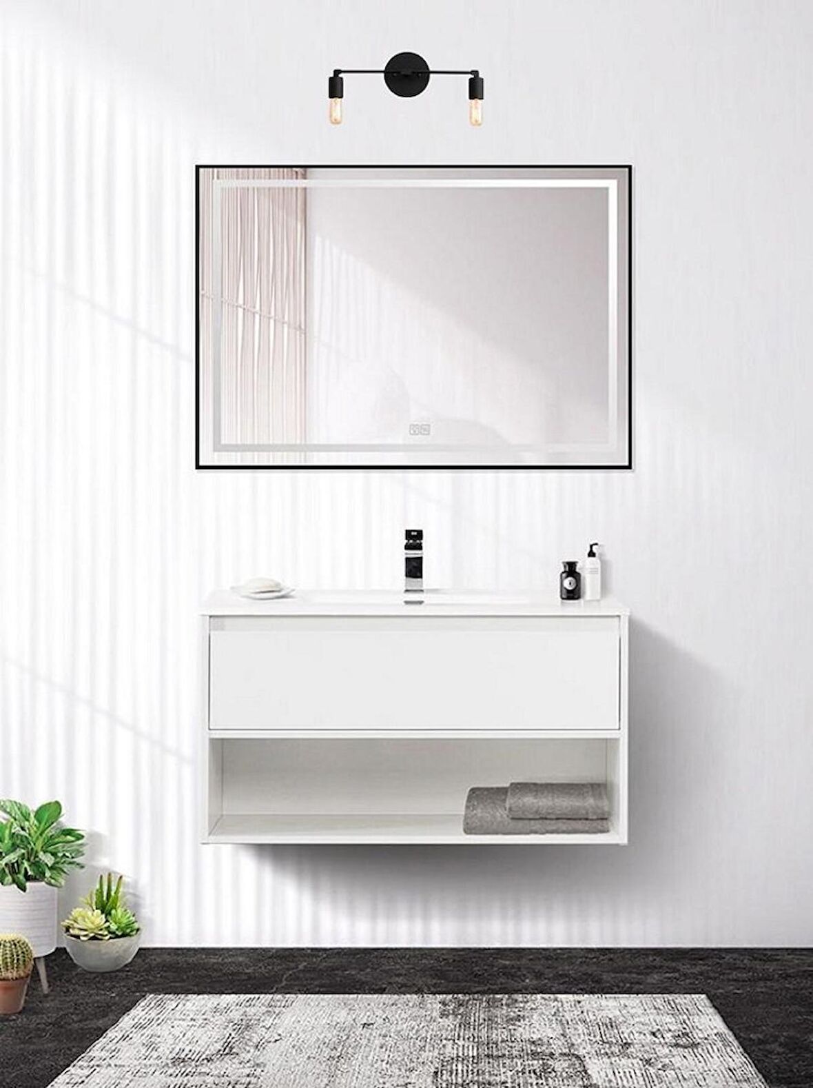 RİOLİGHT RETRO MODERN VİNTAGE SİYAH 2XE27 DUYLU AYNA ÜSTÜ DUVAR APLİK