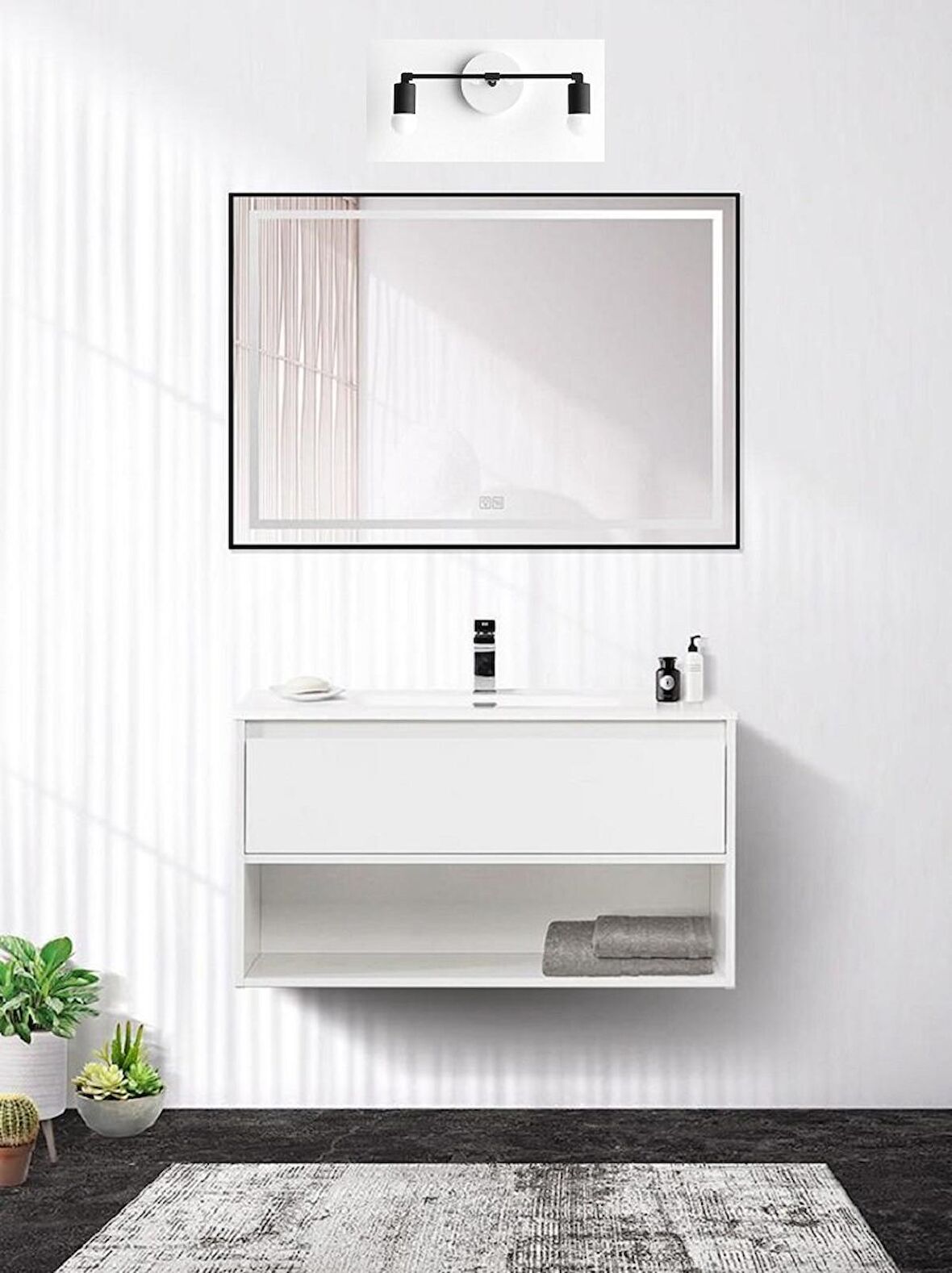 RİOLİGHT RETRO MODERN 1 VİNTAGE SİYAH 2XE27 DUYLU AYNA ÜSTÜ DUVAR APLİK