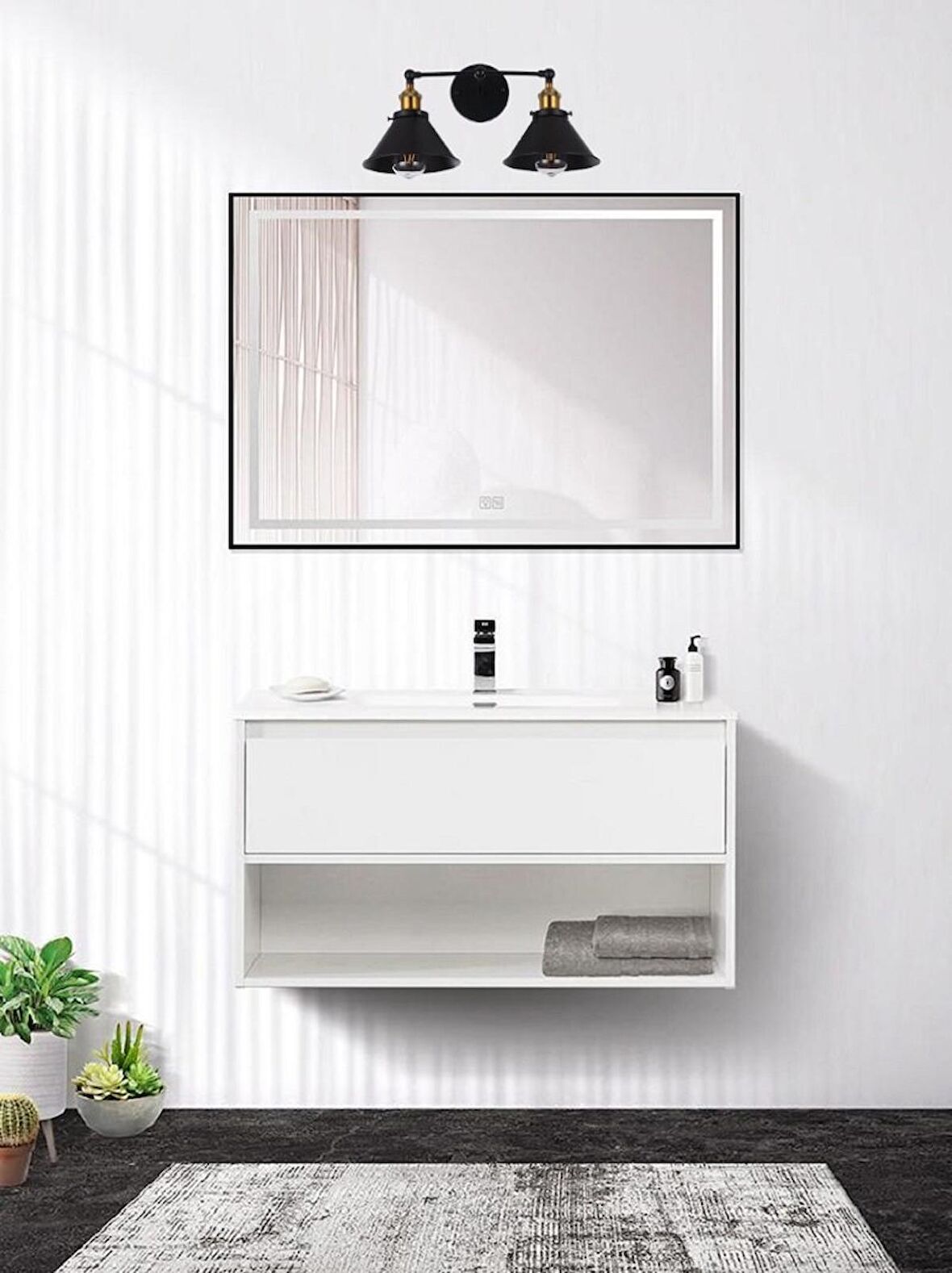 RİOLİGHT RETRO,RUSTİK,VİNTAGE ESKİTME DUYLU MAFSALLI HAREKETLİ BAŞLIK AYNA ÜSTÜ METAL DUVAR APLİK