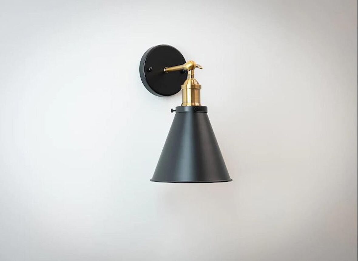 RİOLİGHT RETRO1,VİNTAGE,RUSTİK ESKİTME MAFSAL,TİJ SİYAH BAŞLIK 1XE27 DUYLU TEKLİ METAL DUVAR APLİK