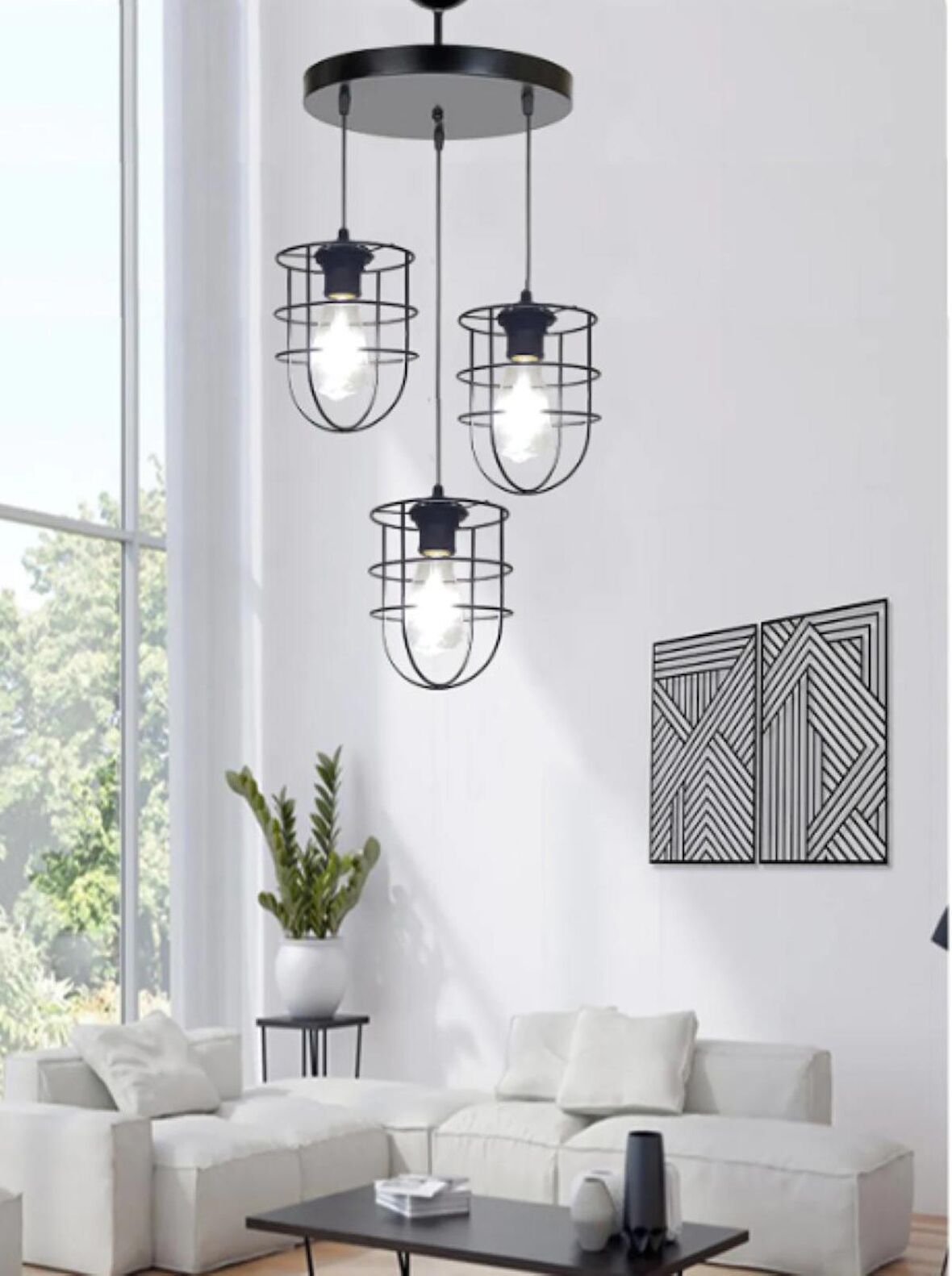 RİOLİGHT RETRO,RUSTİK,VİNTAGE SİYAH KAFES 3XE27 DUYLU METAL SARKIT AVİZE