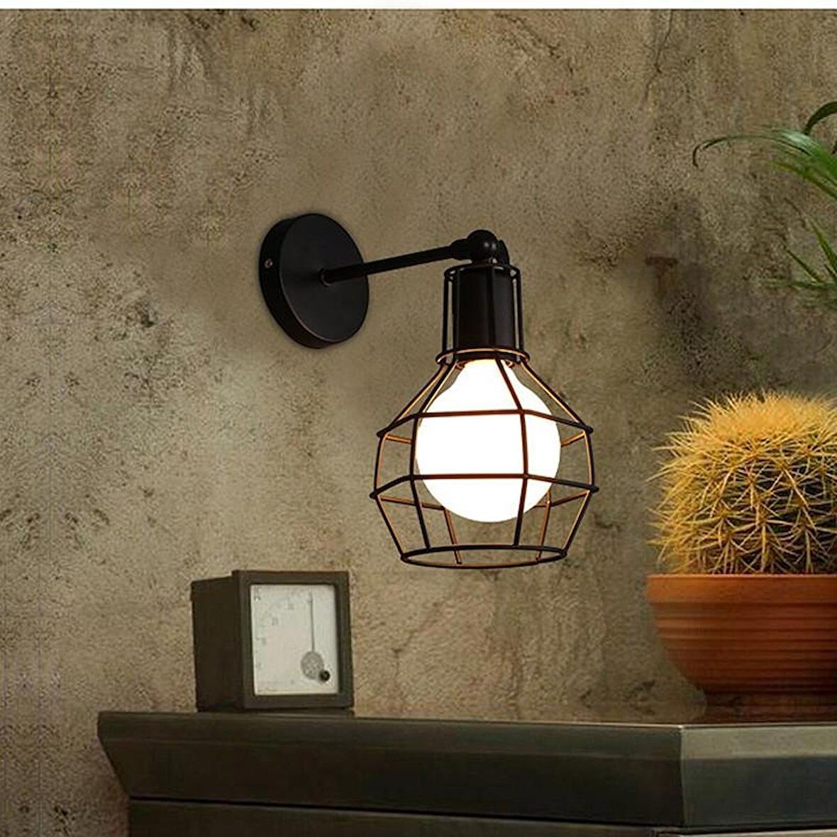 RİOLİGHT RETRO,RUSTİK,VİNTAGE SİYAH KAFES 1XE27 DUYLU METAL DUVAR APLİK