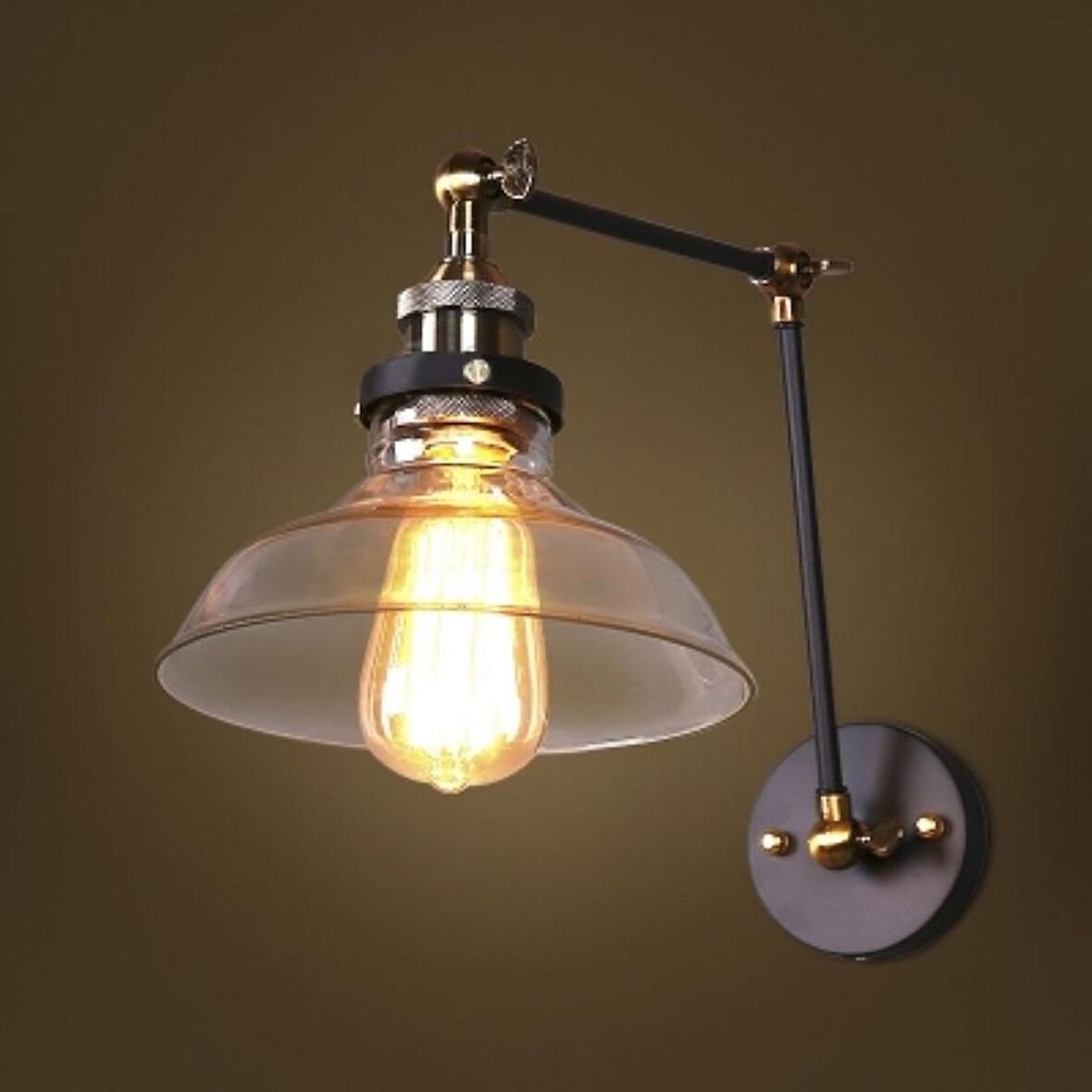 RİOLİGHT RETRO1,RUSTİK,VİNTAGE ESKİTME MAFSALLI 1XE27 AKROBAT HAREKETLİ CAM BAŞLIK DUVAR APLİK