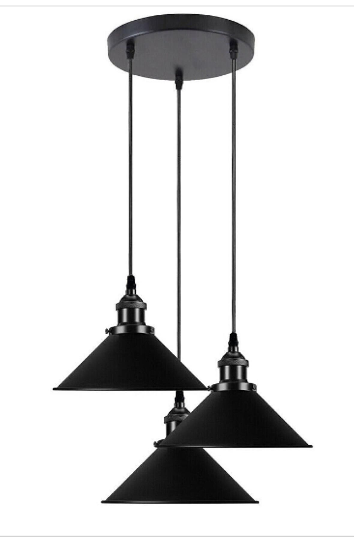 RİOLİGHT VİNTAGE,RETRO,RUSTİK, SİYAH 3XE27 DUYLU METAL SARKIT AVİZE ÇAP:30CM