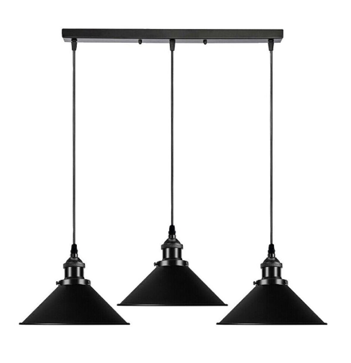 RİOLİGHT VİNTAGE,RETRO,RUSTİK, MASA ÜSTÜ SİYAH 3XE27 DUYLU METAL SARKIT AVİZE UZUNLUK:60CM