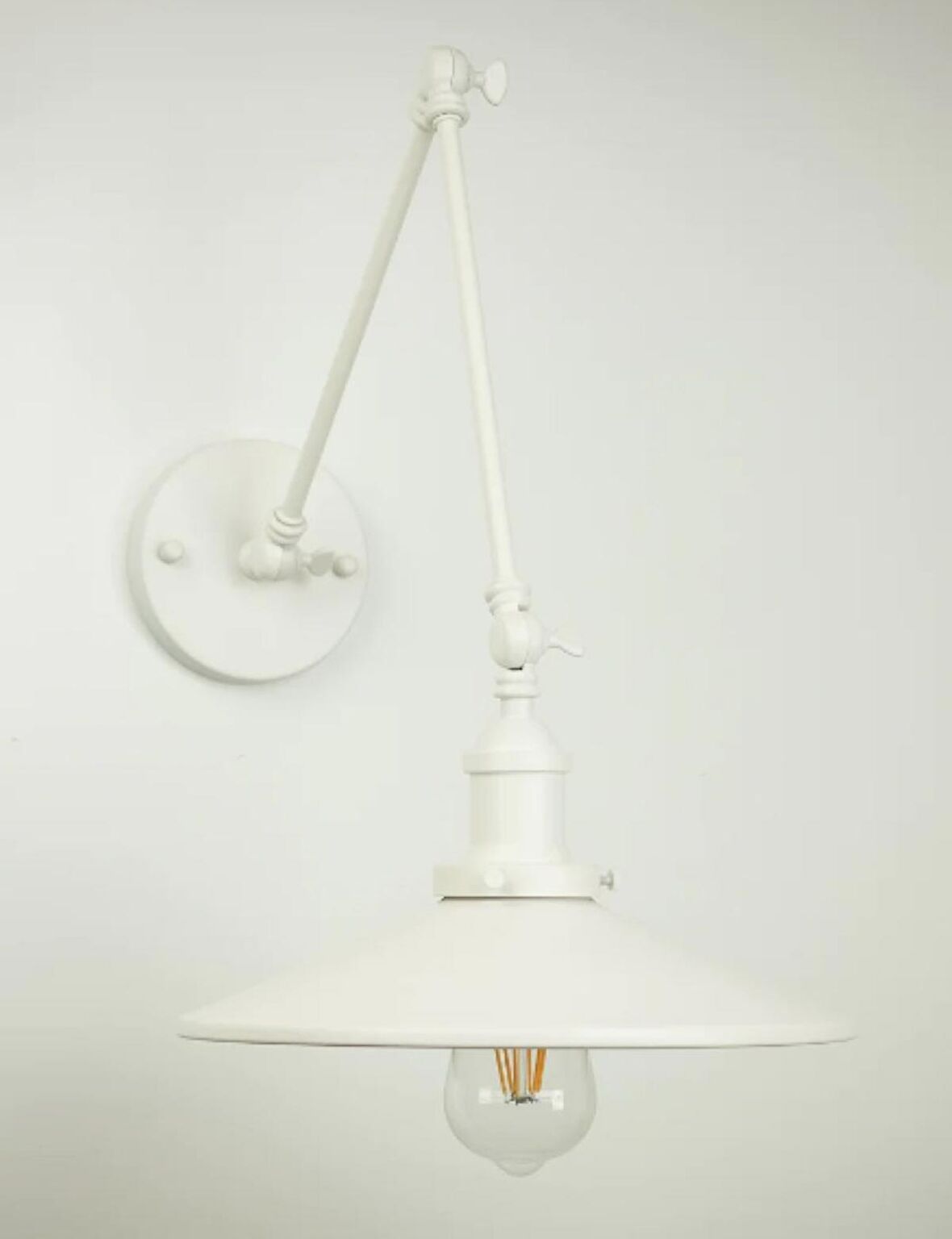 RİOLİGHT VİNTAGE,RETRO,RUSTİK 1XE27 BEYAZ ÜÇ MAFSALLI AKROBAT METAL DUVAR APLİK ŞAPKA ÇAPI:23CM