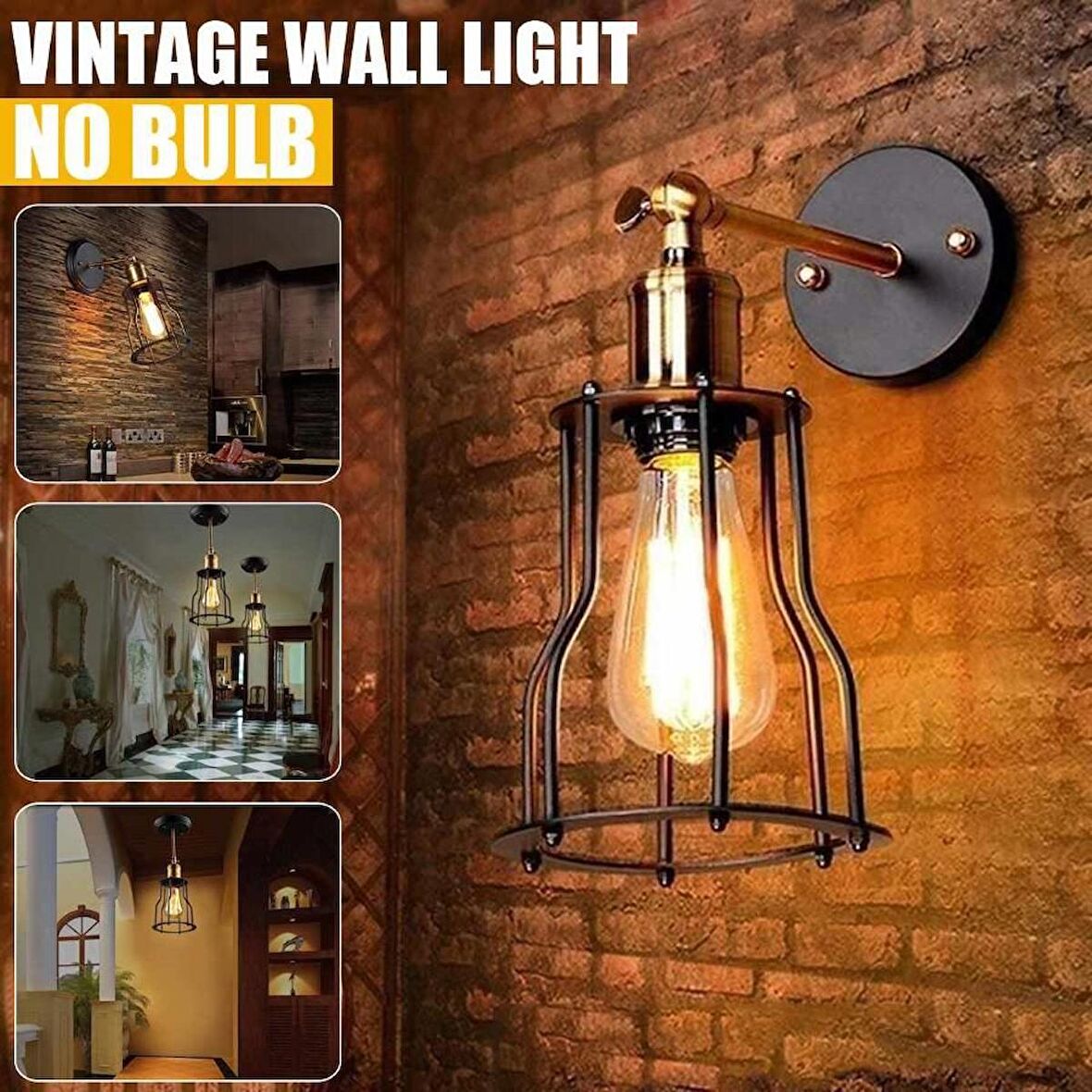 RİOLİGHT RETRO,RUSTİK,VİNTAGE SİYAH 1XE27 MAFSALLI HAREKETLİ BAŞLIK KAFES APLİK ARMATUR