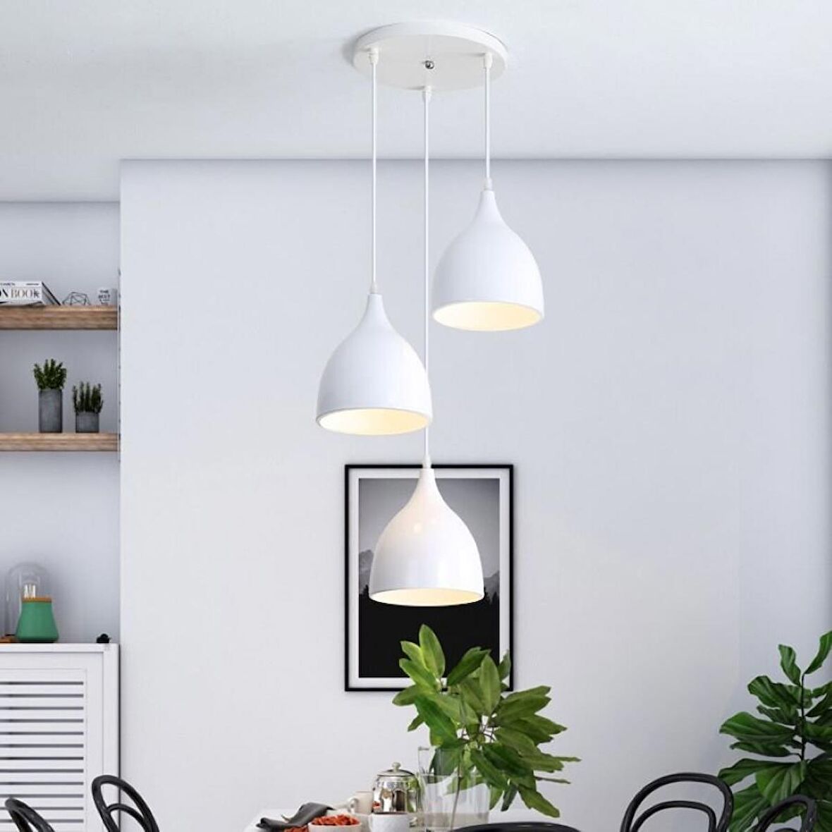 RİOLİGHT RETRO12,RUSTİK,VİNTAGE BEYAZ 3XE27 DUYLU METAL SARKIT AVİZE TABAN ÇAPI:30CM