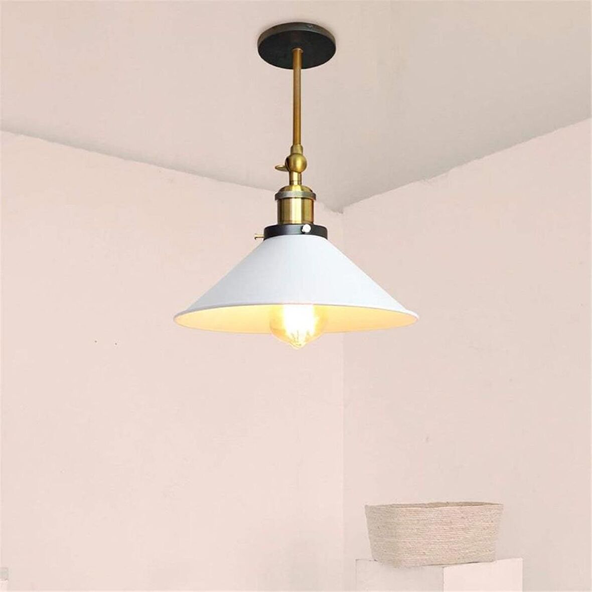RİOLİGHT RETRO,RUSTİK,VİNTAGE MAFSALLI HAREKETLİ BAŞLIK 1XE27 DUYLU METAL PLOFONYER AVİZE ÇAP:28CM