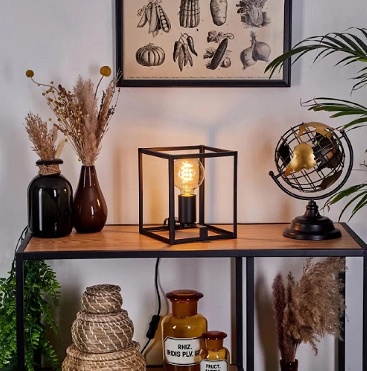 RİOLİGHT MODERN11, RETRO,VİNTAGE,RUSTİK SİYAH 1XE27 DUYLU KÜP METAL 20CMX20CM ABAJUR