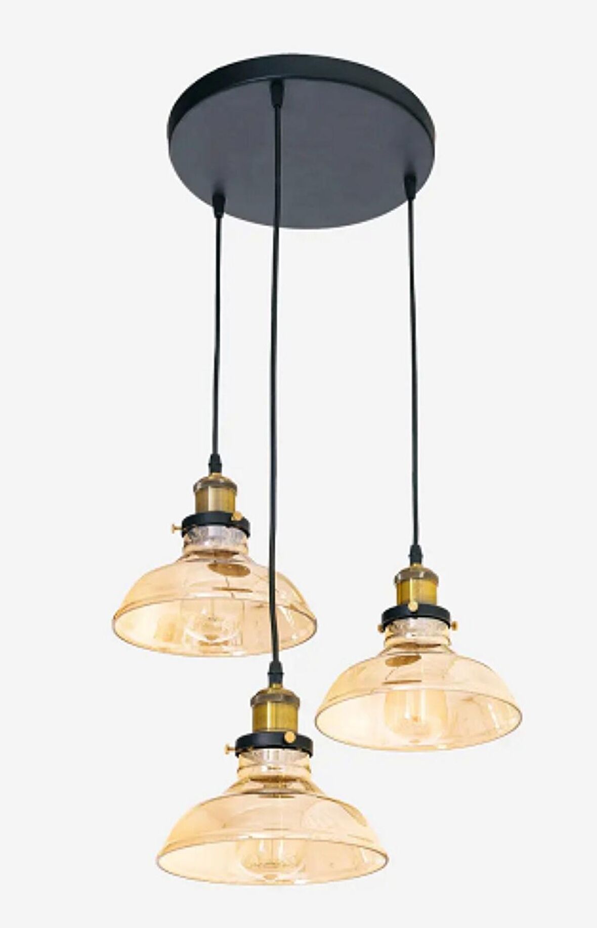 RİOLİGHT RETRO,RUSTİK,VİNTAGE BAL CAMLI SİYAH METAL GÖVDE 3XE27 DUYLU SARKIT AVİZE ÇAP:30CM  