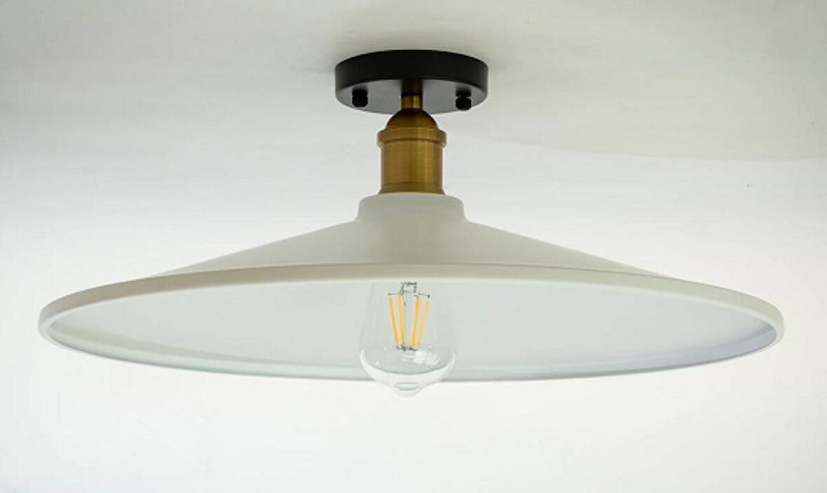 RİOLİGHT RETRO,RUSTİK,VİNTAGE BEYAZ BAŞLIK 1XE27 ESKİTME DUYLU METAL PLOFONYER AVİZE ŞAPKA ÇAPI:38CM