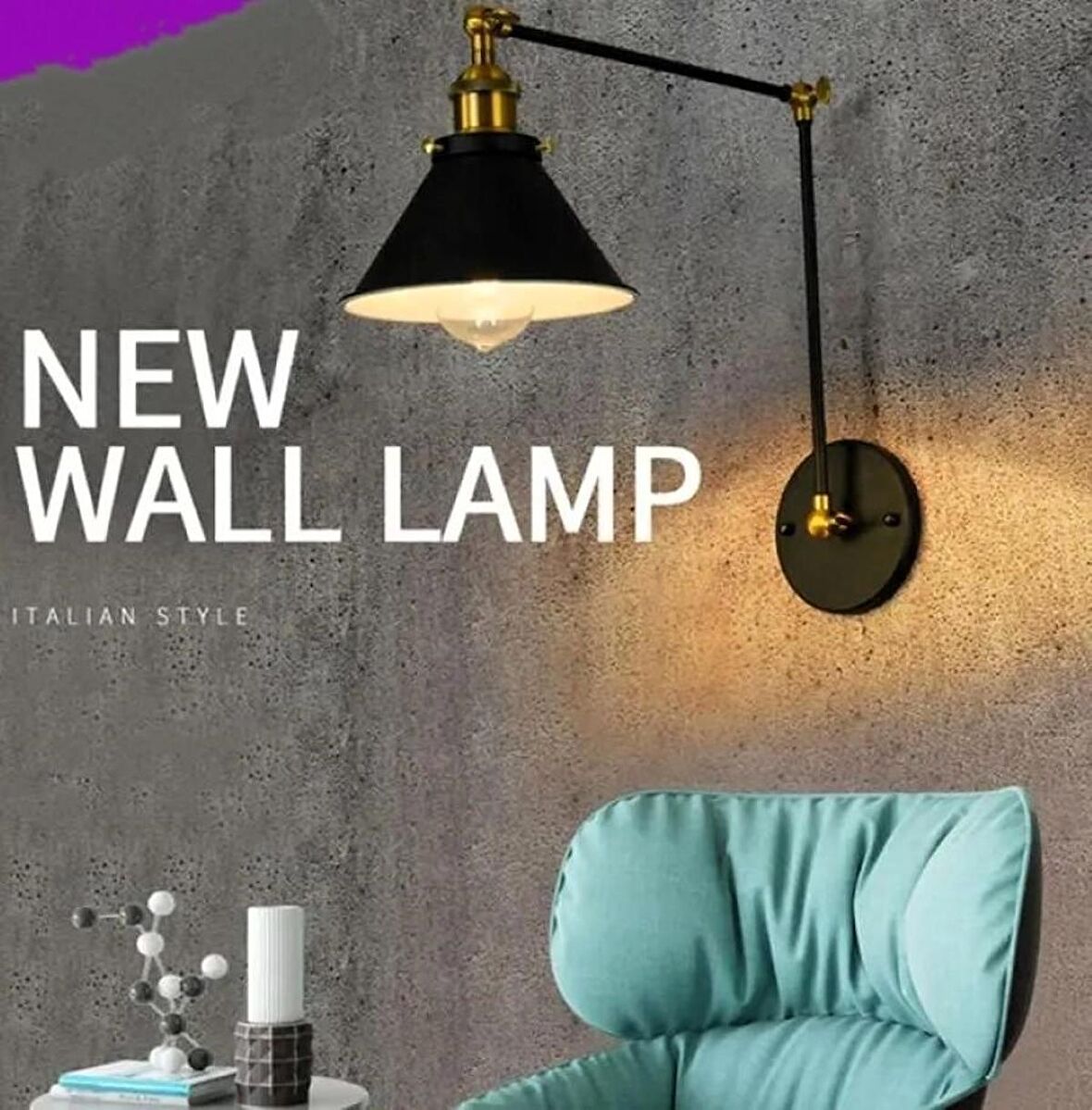 RİOLİGHT RETRO,VİNTAGE SİYAH ESKİTME MAFSALLI 1XE27 DUYLU HAREKETLİ BAŞLIK METAL AKROBAT DUVAR APLİK