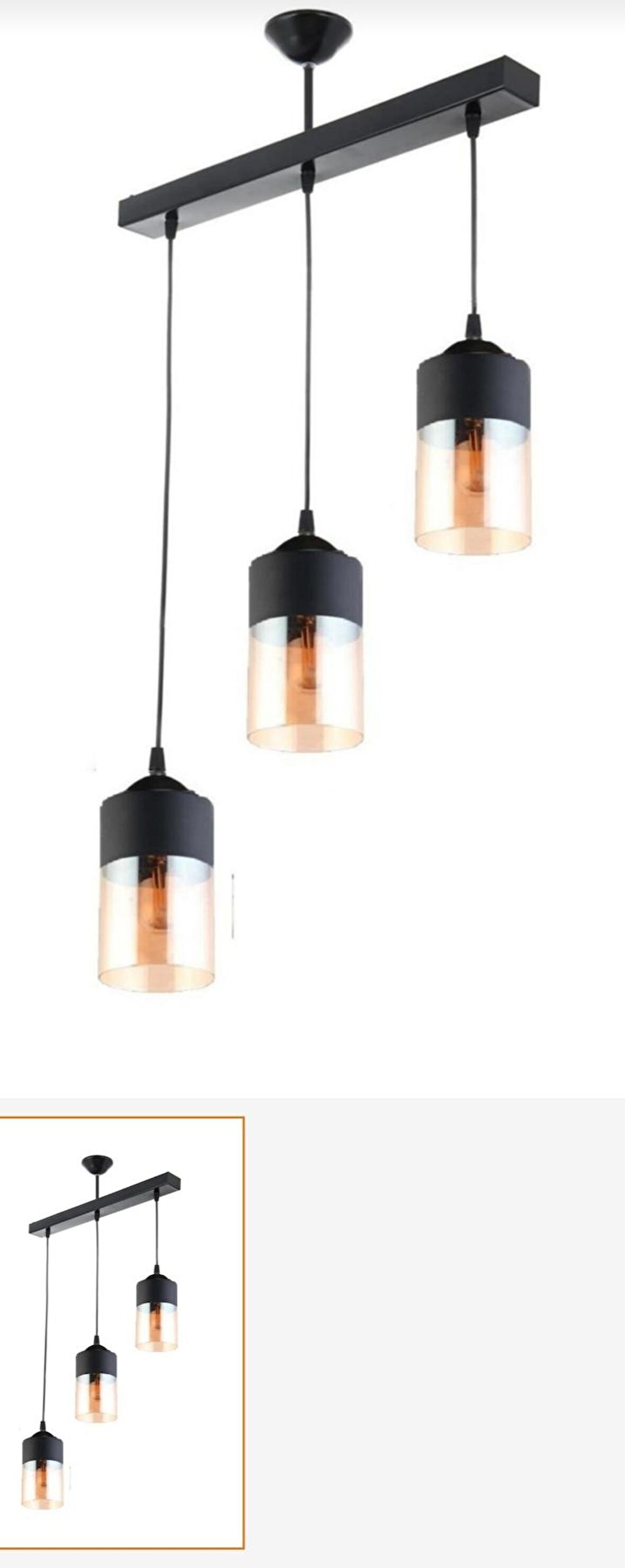 RİOLİGHT RETRO SIRALİ  ÜÇLÜ CAMLI AVİZE UZUNLUK: 60CM