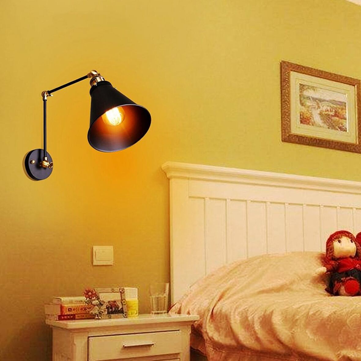 RİOLİGHT RETRO,RUSTİK,VİNTAGE SİYAH 1XE27 DUYLU MAFSALLI1 HAREKETLİ BAŞLIK YATAK BAŞI DUVAR APLİK