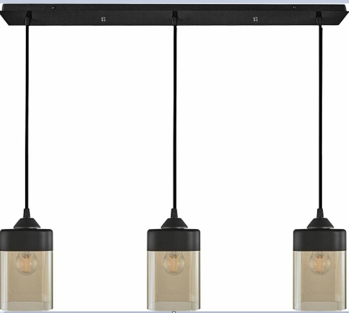 RİOLİGHT RETRO,RUSTİK,VİNTAGE SİYAH METAL GÖVDE 3XE27 DUYLU CAM BAŞLIK MASA ÜSTÜ  AVİZE UZUNLUK:60CM