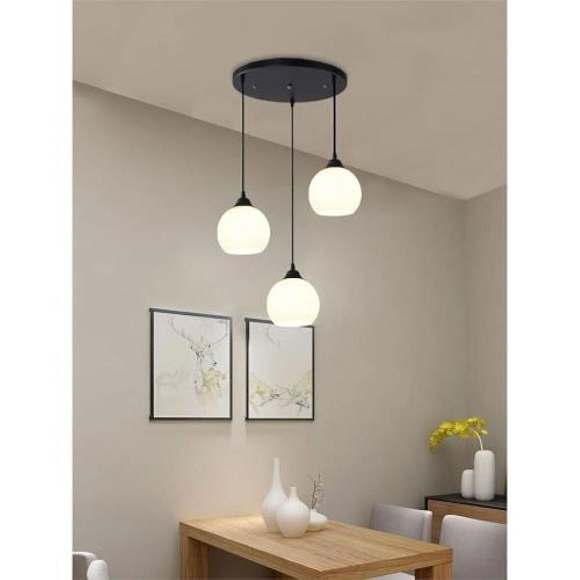 RİOLİGHT RETRO,RUSTİK,VİNGATE OPAL CAMLI 3XE27 DUYLU METAL GÖVDE SARKIT AVİZE TABAN ÇAPI.30CM