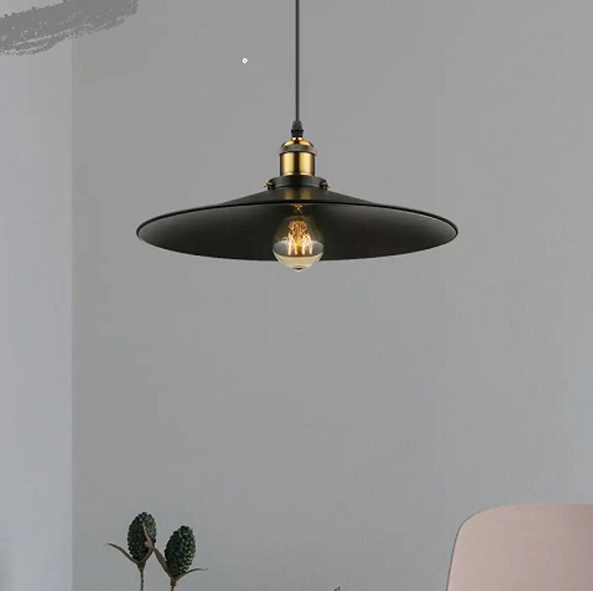 RİOLİGHT RUSTİK,MODERN,VİNTAGE SİYAH 1XE27 DUYLU TEKLİ METAL SARKIT AVİZE ÇAP:38CM