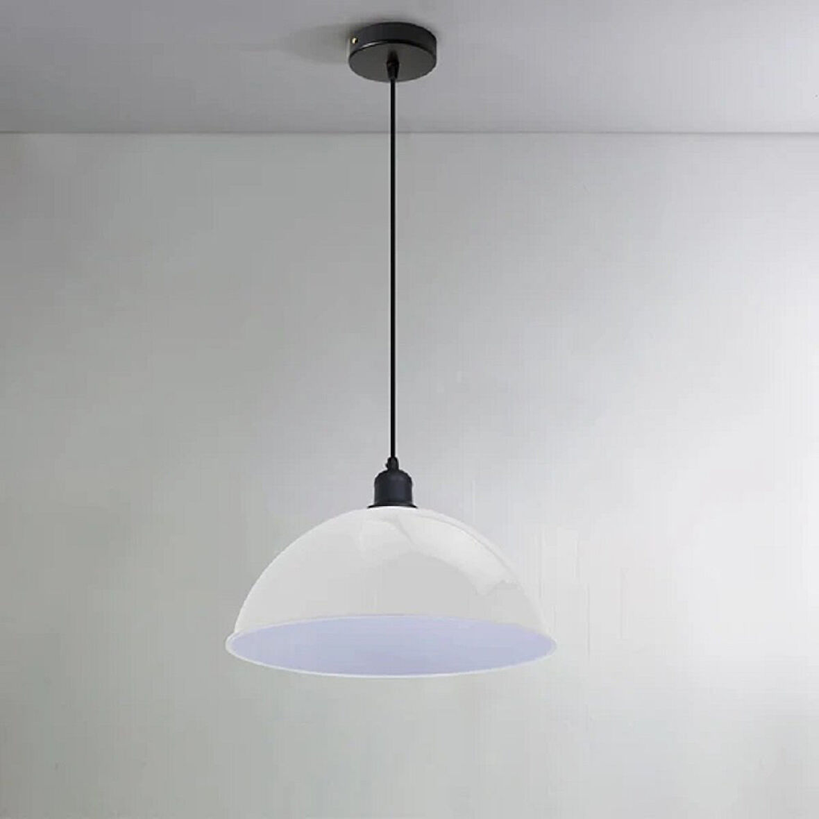 RİOLİGHT MODERN,VİNTAGE,RETRO,RUSTİK BEYAZ 1XE27 DUYLU METAL TEKLİ SARKIT AVİZE ÇAP:30CM