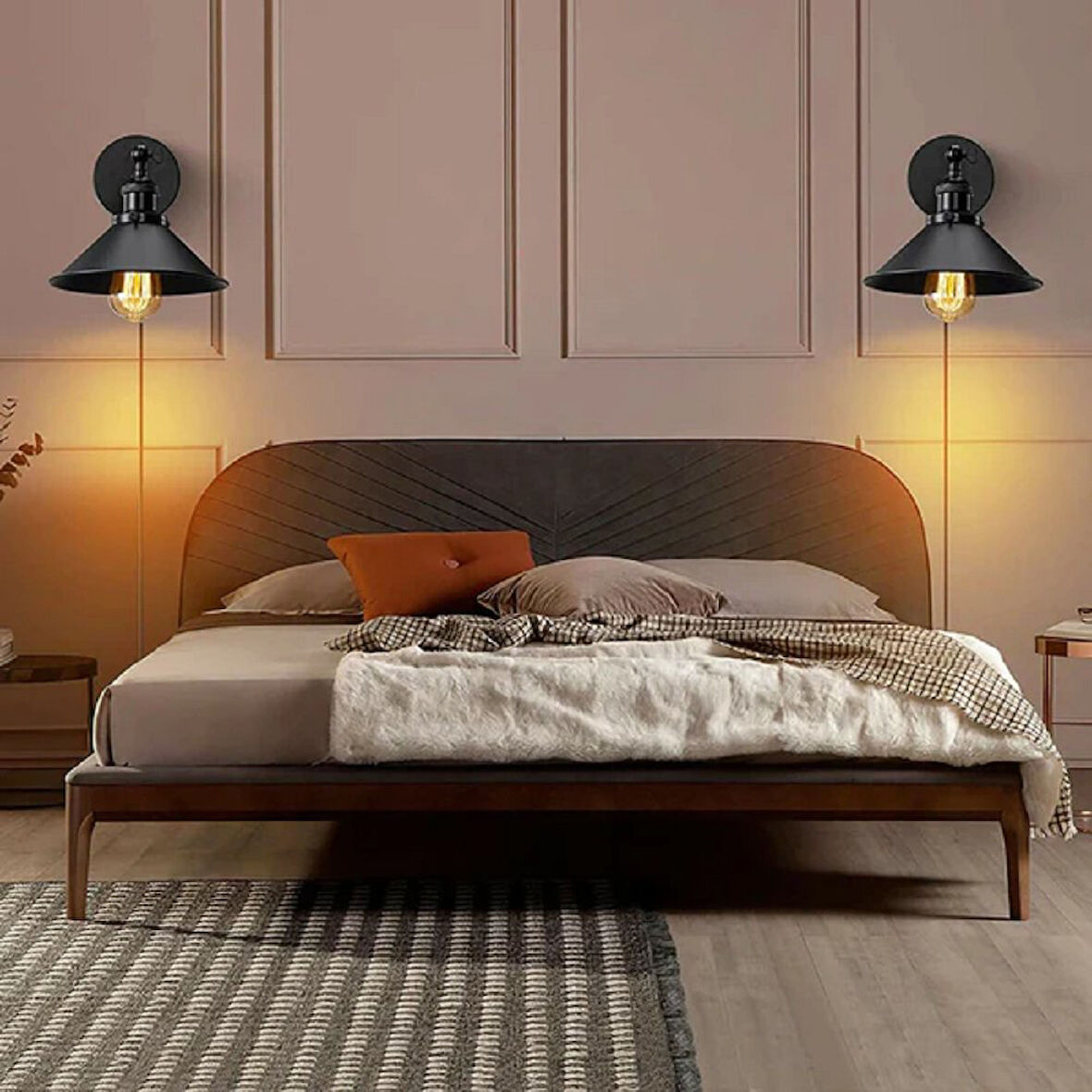 RİOLİGHT VİNTAGE,RUSTİK,RETRO SİYAH MAFSALLI YATAK BAŞI METAL APLİK ÇAP:23CM NOT:1 ADET FİYATIDIR