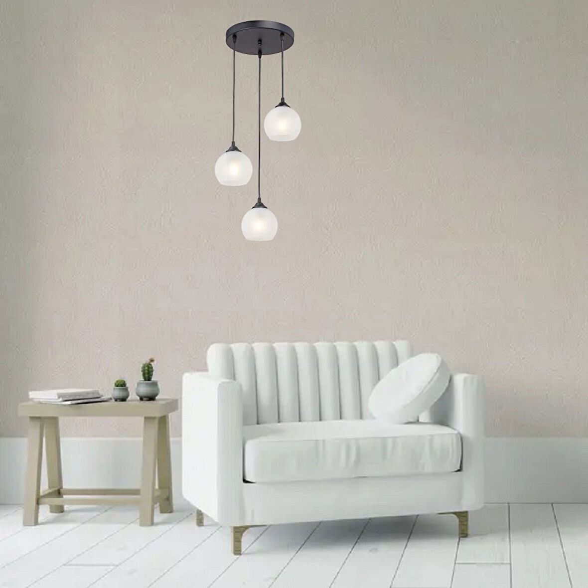 RİOLİGHT VİNTAGE,RETRO,RUSTİK,MODERN SİYAH METAL GÖVDE 3XE27 DUYLU OPAL CAMLI SARKIT AVİZE ÇAP:30CM