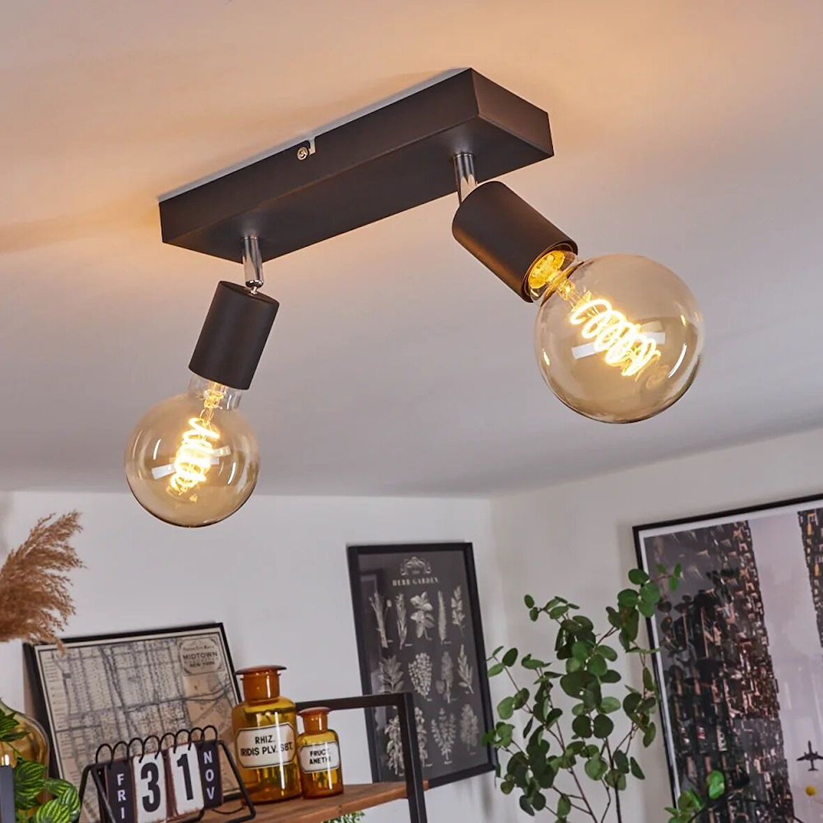 RİOLİGHT MODERN SİYAH 2XE27 MAFSALLI HAREKETLİ BAŞLIK(GLOP AMPUL HARİÇ) METAL SPOT AVİZE