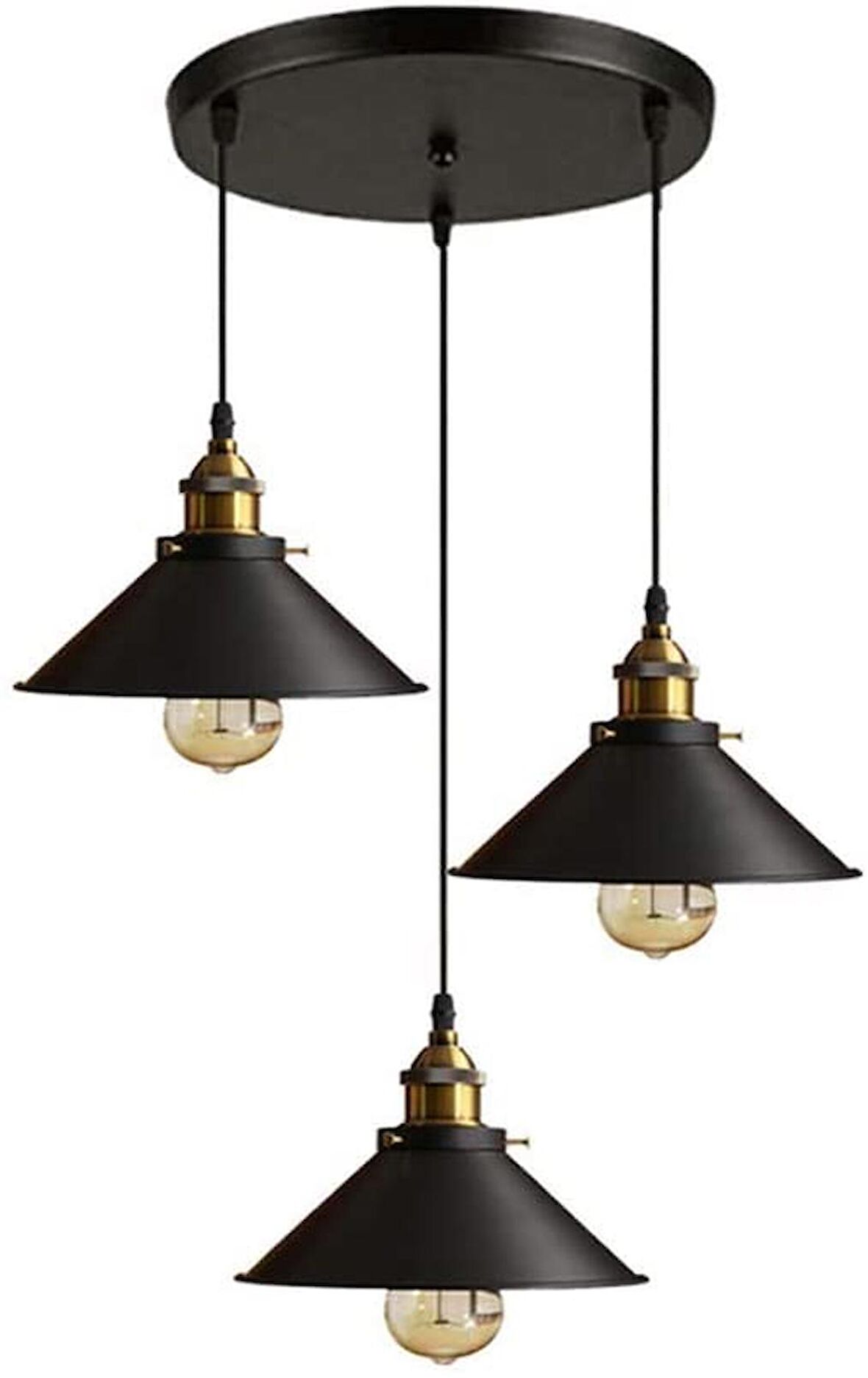 RİOLİGHT RETRO ÜÇLÜ  YUVARLAK TABAN METAL AVİZE ÇAP: 30CM