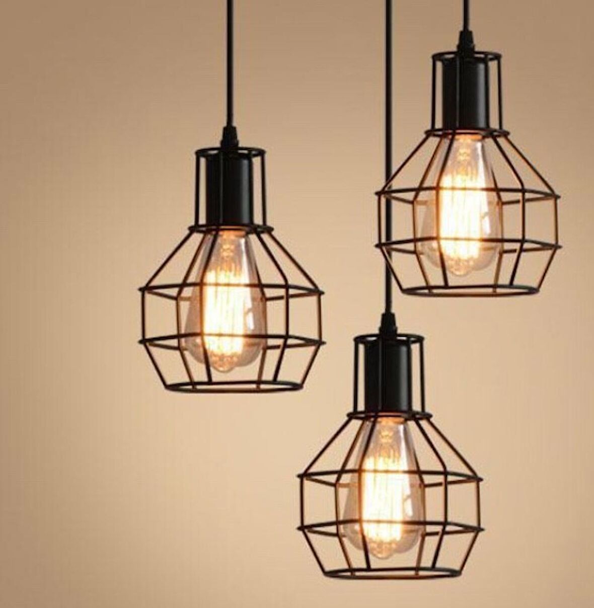 RİOLİGHT RETRO ÜÇLÜ KAFESLİ SARKIT AVİZE YUVARLAK TABAN ÇAP:30CM