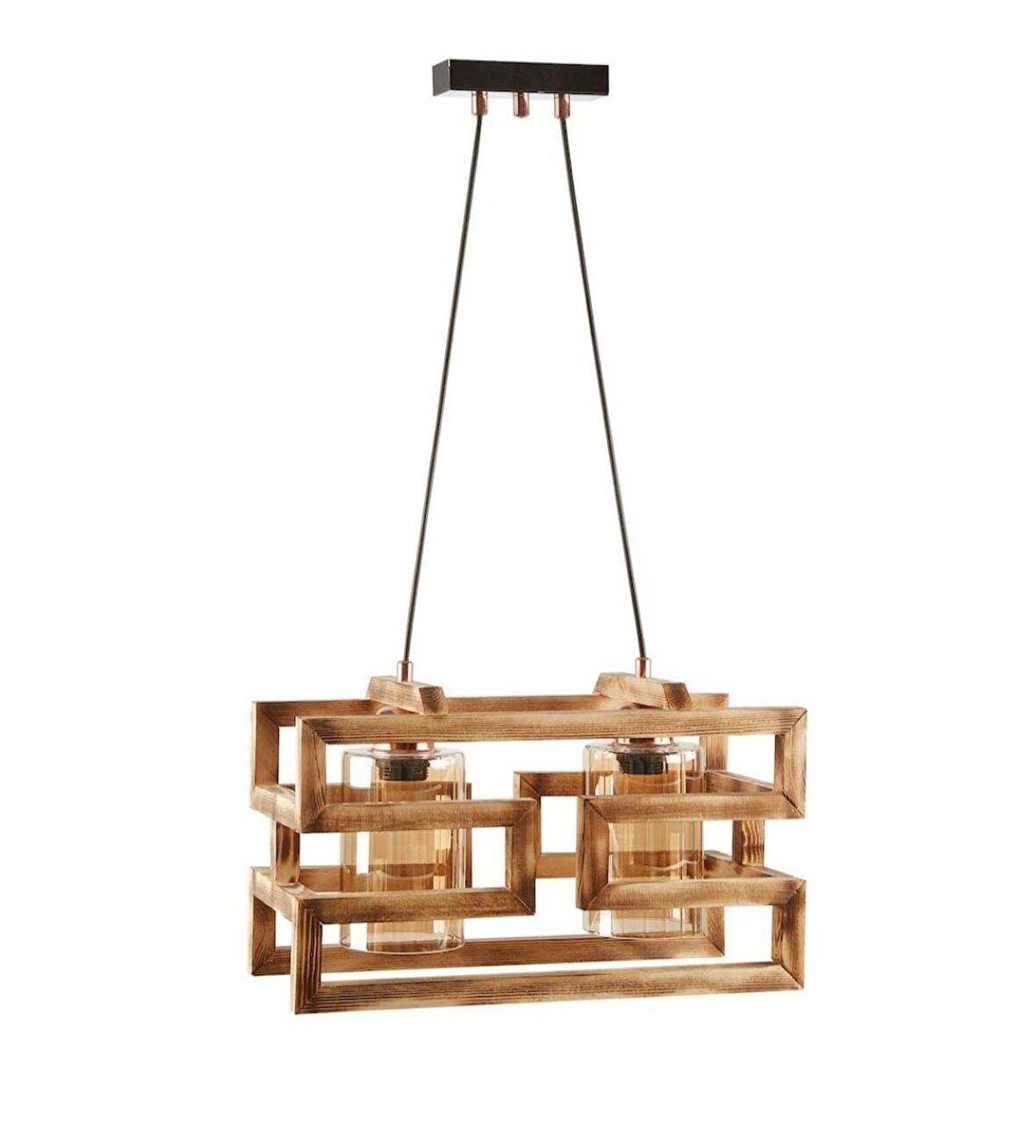 RİOLİGHT RETRO AHŞAP İKİLİ AVİZE UZUNLUK: 40CM