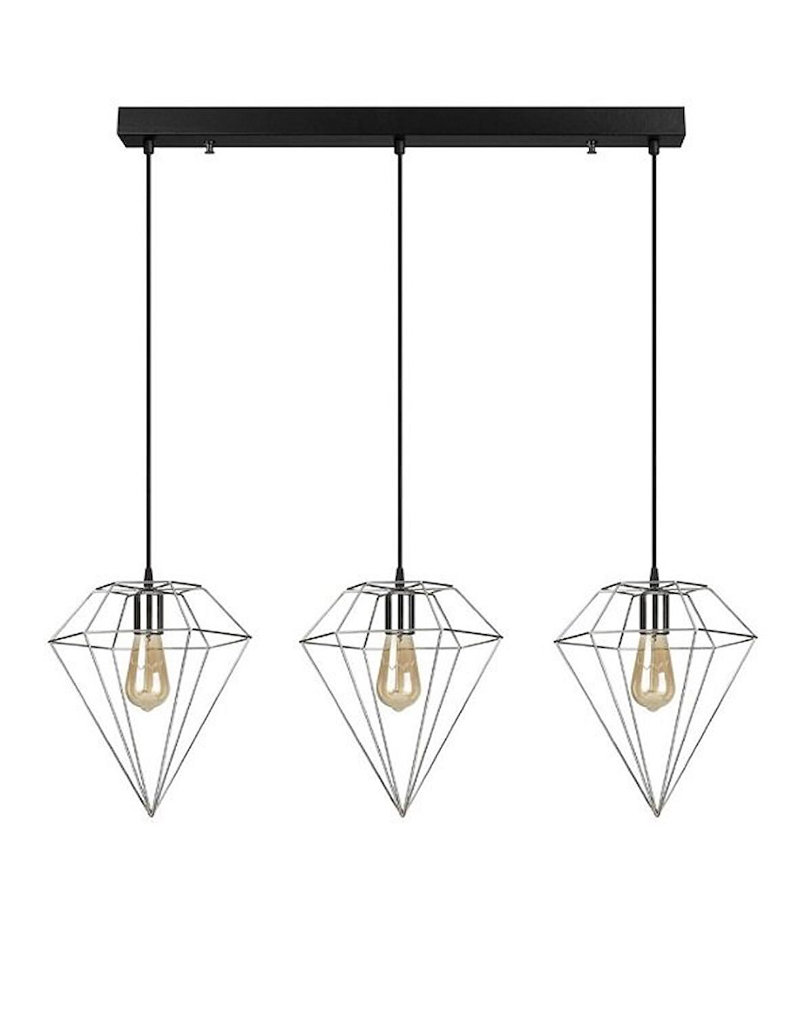 RİOLİGHT RETRO PRAMİT KROM ÜÇLÜ SIRALI SARKIT AVİZE UZUNLUK: 60CM