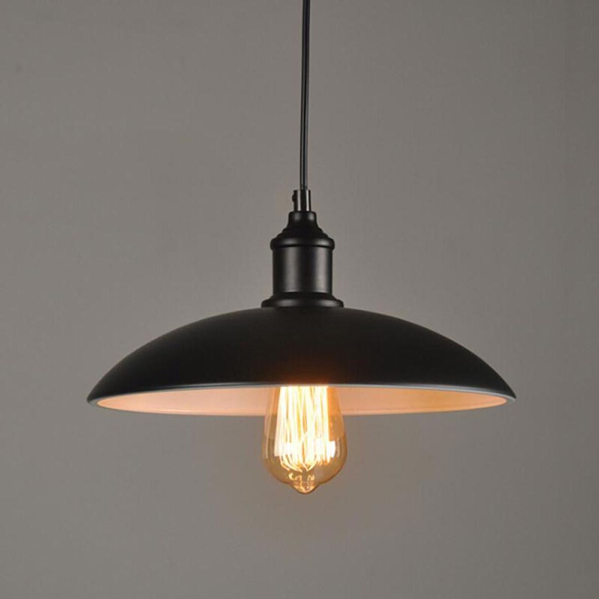 RİOLIGHT RETRO SİYAH İÇİ BEYAZ TEKLİ SARKIT AVİZE 