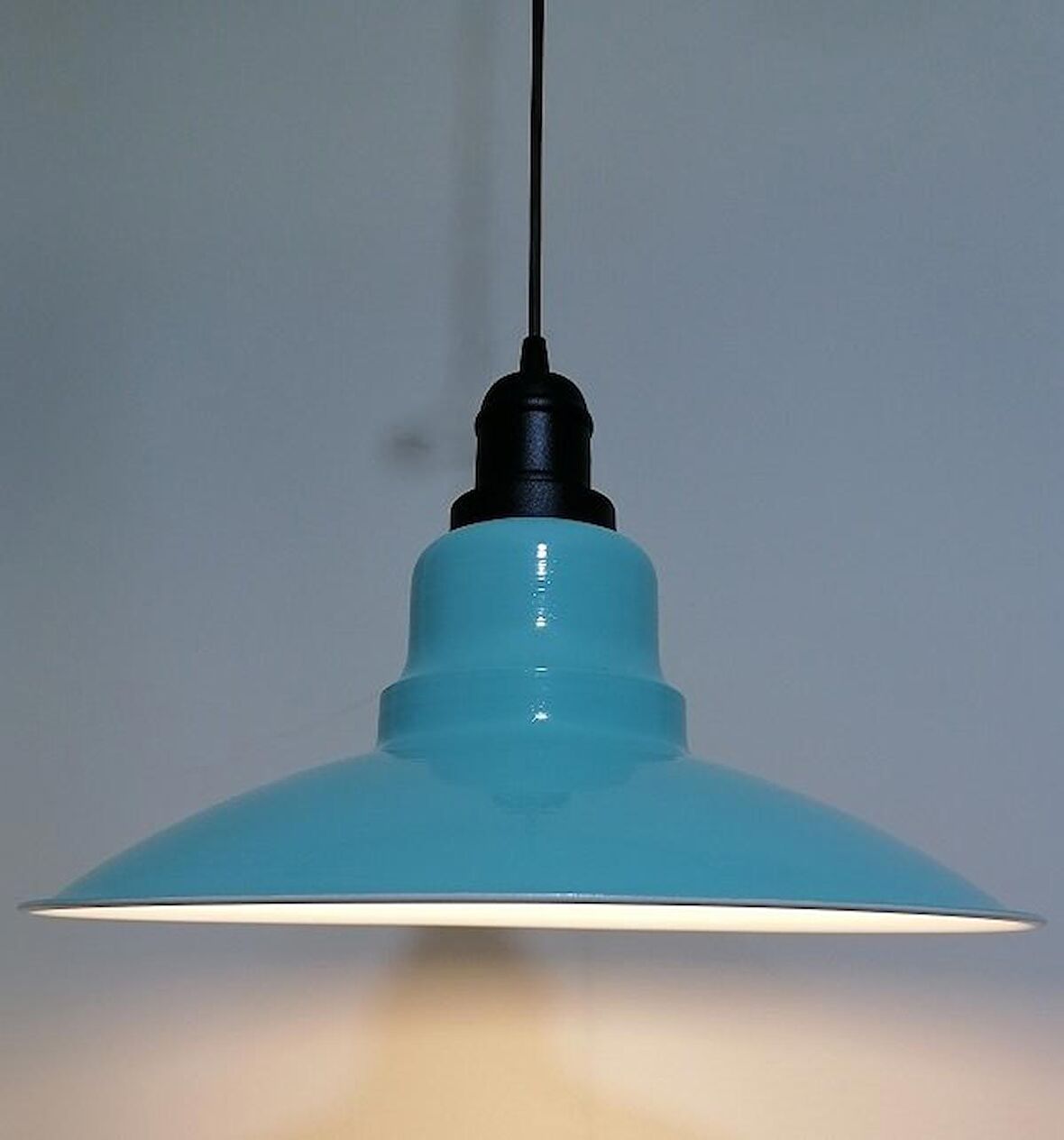 RİOLİGHT RETRO TURKUAZ İÇİ BEYAZ TEKLİ METAL SARKIT ÇAP: 37CM