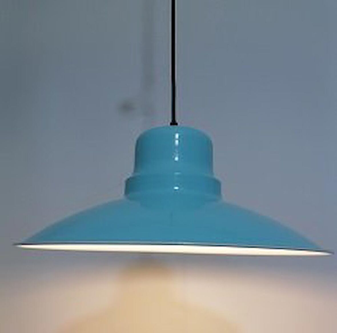 RİOLİGHT RETRO  TURKUAZ İÇİ BEYAZ TEKLİ METAL SARKIT ÇAP: 37CM