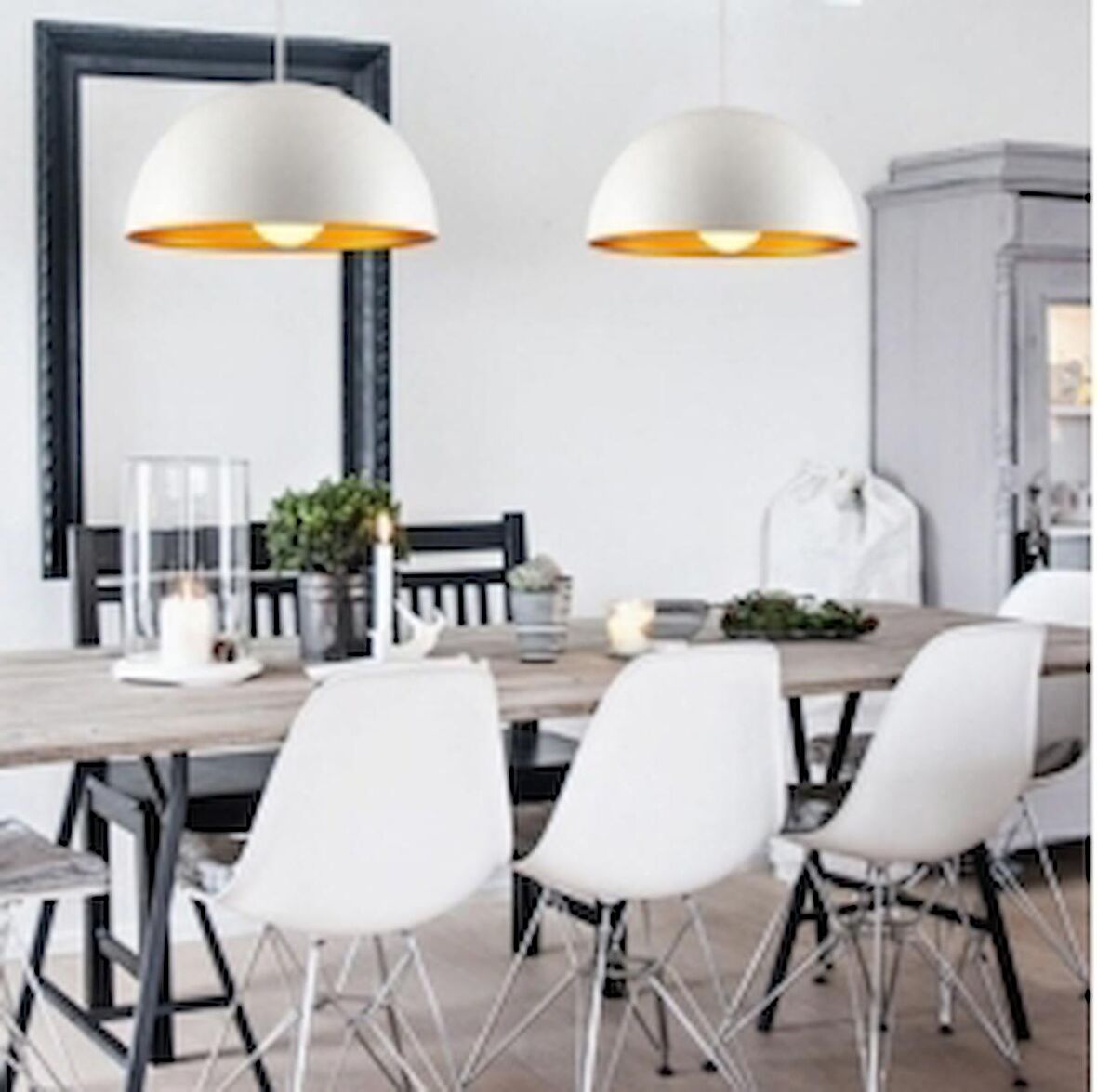 RİOLİGHT RETRO BEYAZ İÇİ GOLD TEKLİ METAL SARKIT ÇAP: 40CM NOT: 1 ADET FİYATIDIR.