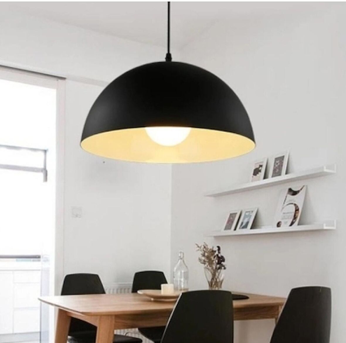 RİOLİGHT RETRO SİYAH İÇİ BEYAZ TEKLİ METAL SARKIT ÇAP: 30CM