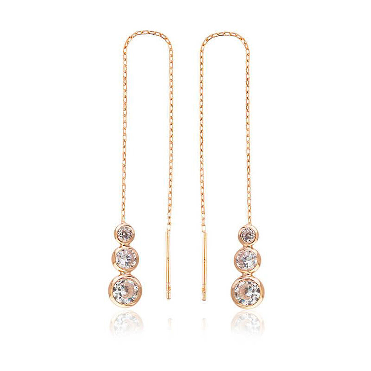 925 Ayar Gümüş Beyaz Taşlı Zincirli Küpe