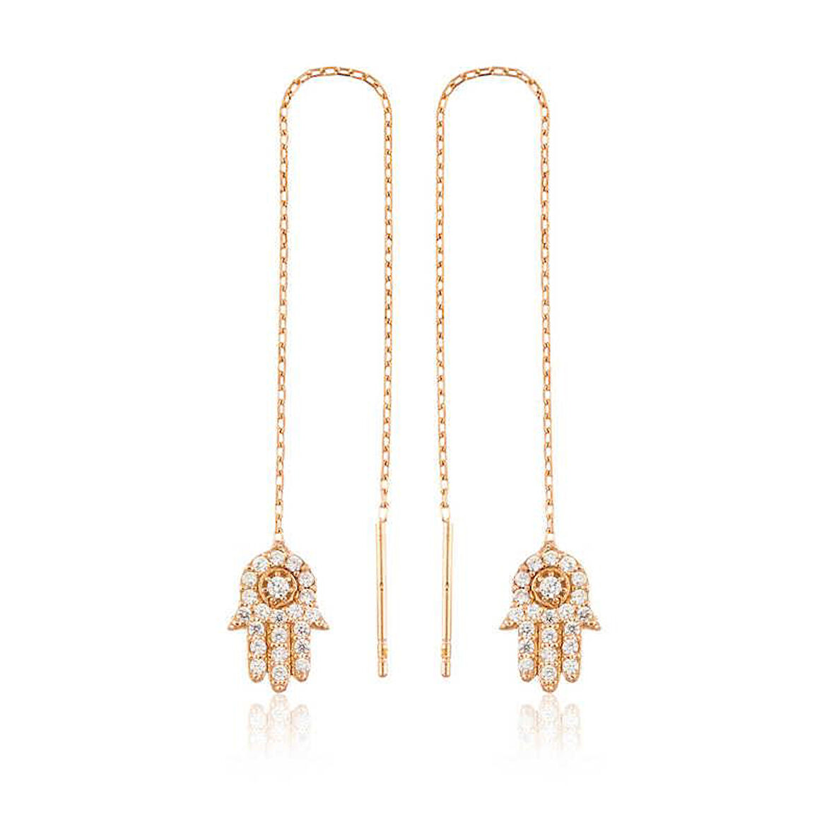 925 Ayar Gümüş Zincirli Fatma Ana Eli Küpe