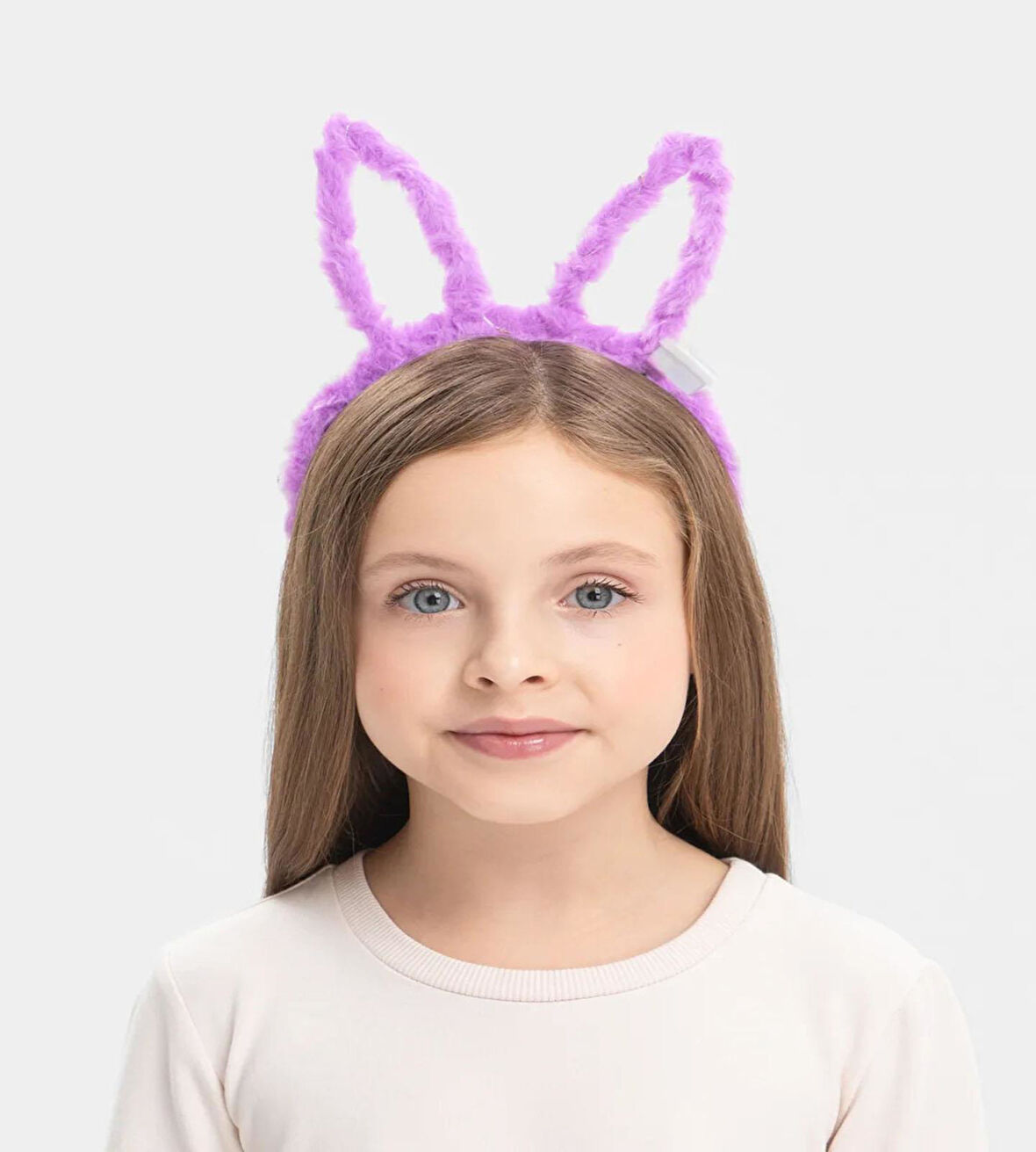 Led Işıklı Peluş Pofuduk Tavşan Kulak Tavşan Taç Lila 17X23 cm