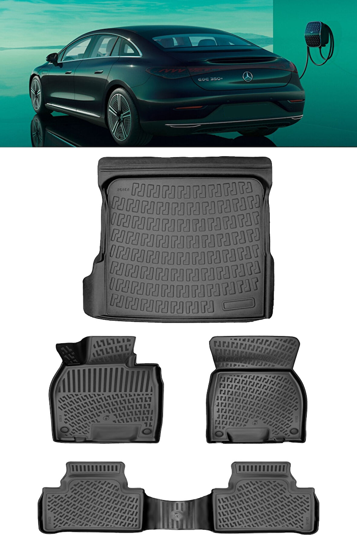 Rizline Mercedes EQE 2022 Sonrası 3D Havuzlu Paspas ve Bagaj Havuzu Set Siyah