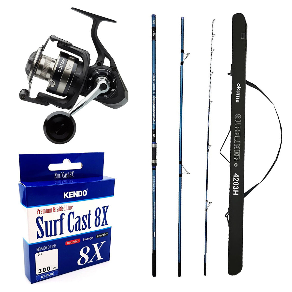 YekOutdoor Profesyonel Olta Seti Okuma Surfliner+ Surf 420cm 100-250gr 3 Parça Olta Kamışı&Savage Gear SGS8 8000 FD 8+1BB Olta Makinesi