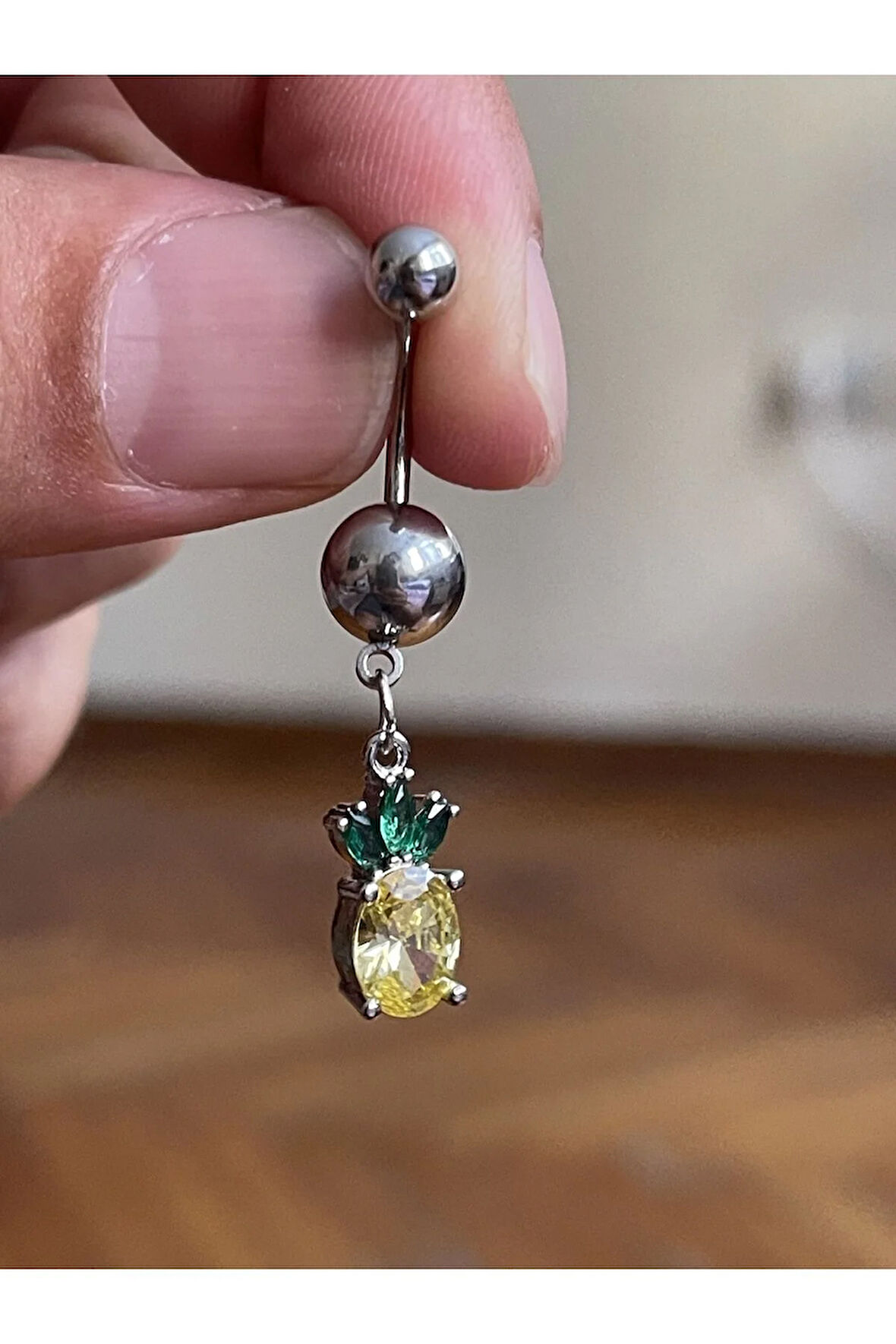 Cerrahi Çelik Piercing Taşlı Ananas Piercing Ananas Göbek Piercingi