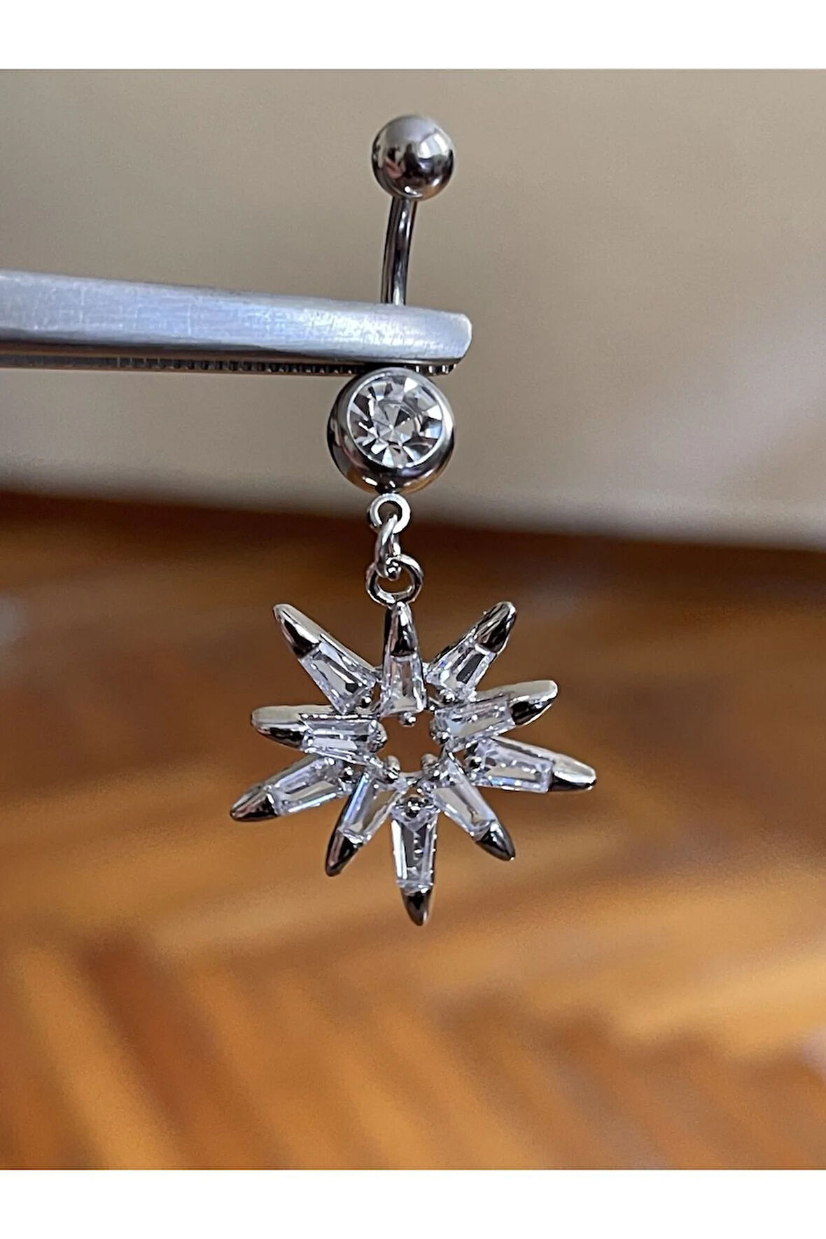 316 Cerrahi Çelik Göbek Piercingi Pırlanta Model Göbek Piecingi