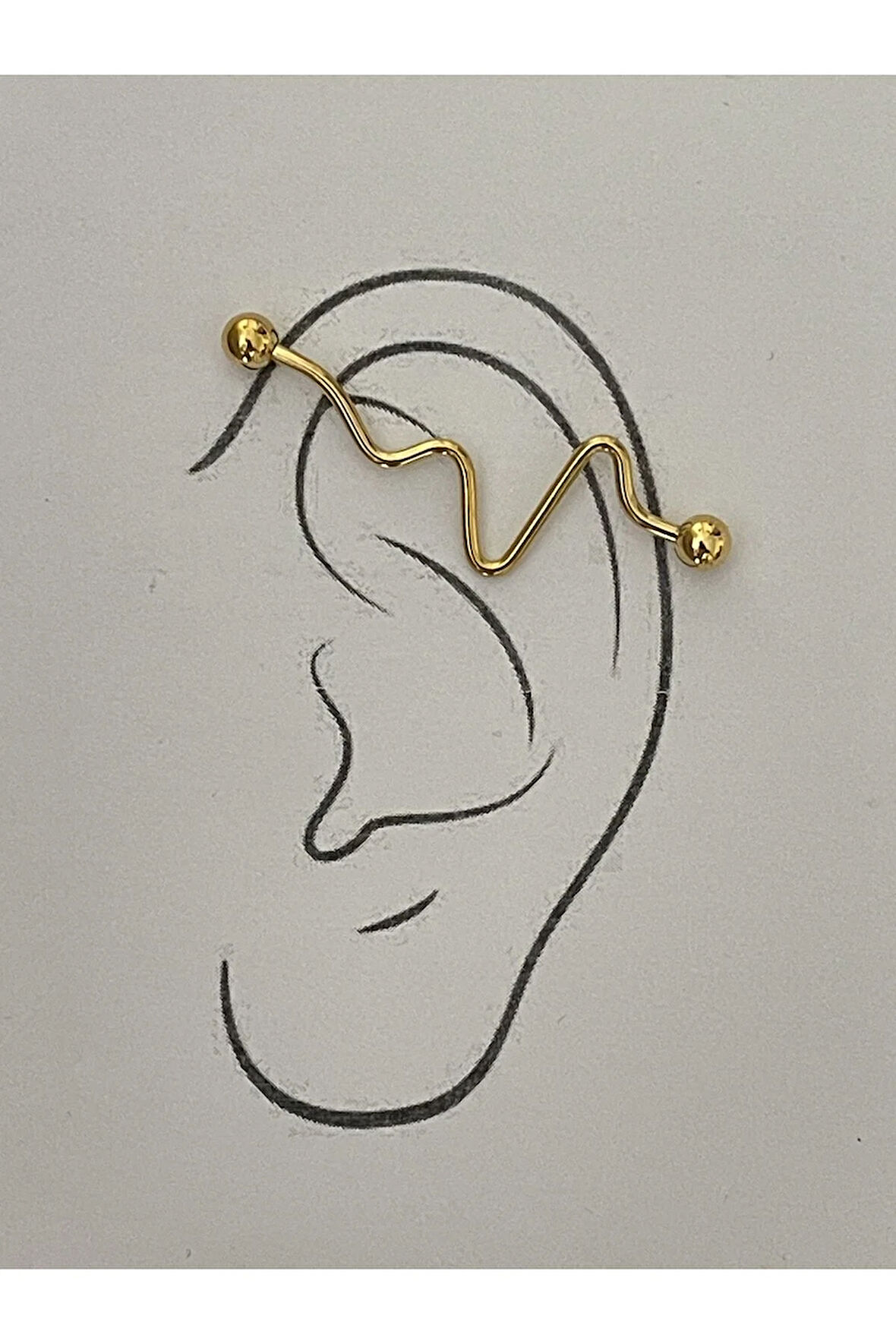 316l Cerrahi Çelik 38 MM Gold Rengi Frekans Detay Köprü Piercing