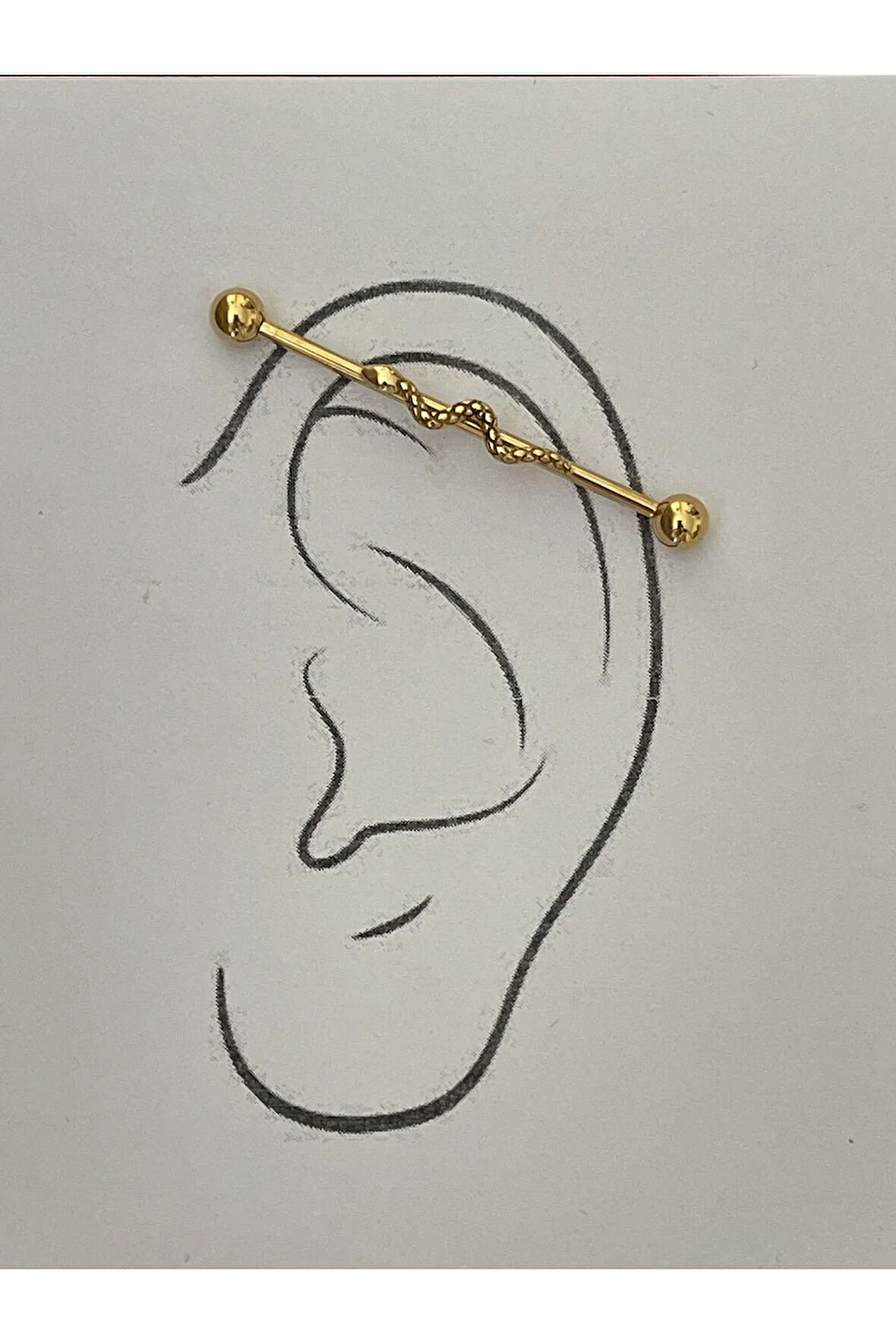 316l Cerrahi Çelik 38 MM Gold Rengi Yılan Detay Köprü Piercing