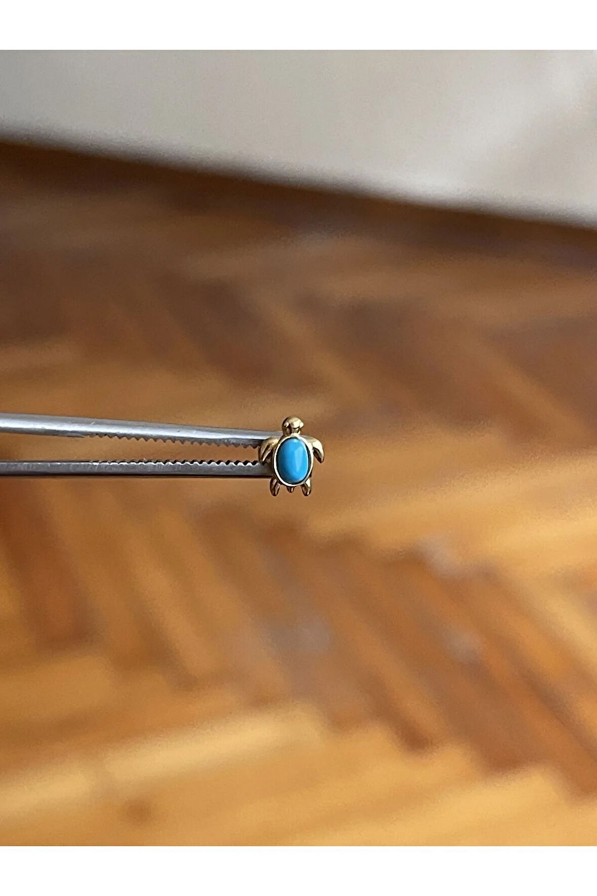 316 L Cerrahi Çelik Dudak Kıkırdak Helix Tragus Piercingi Fruze Taşı Detaylı Kaplumbağa Piercing