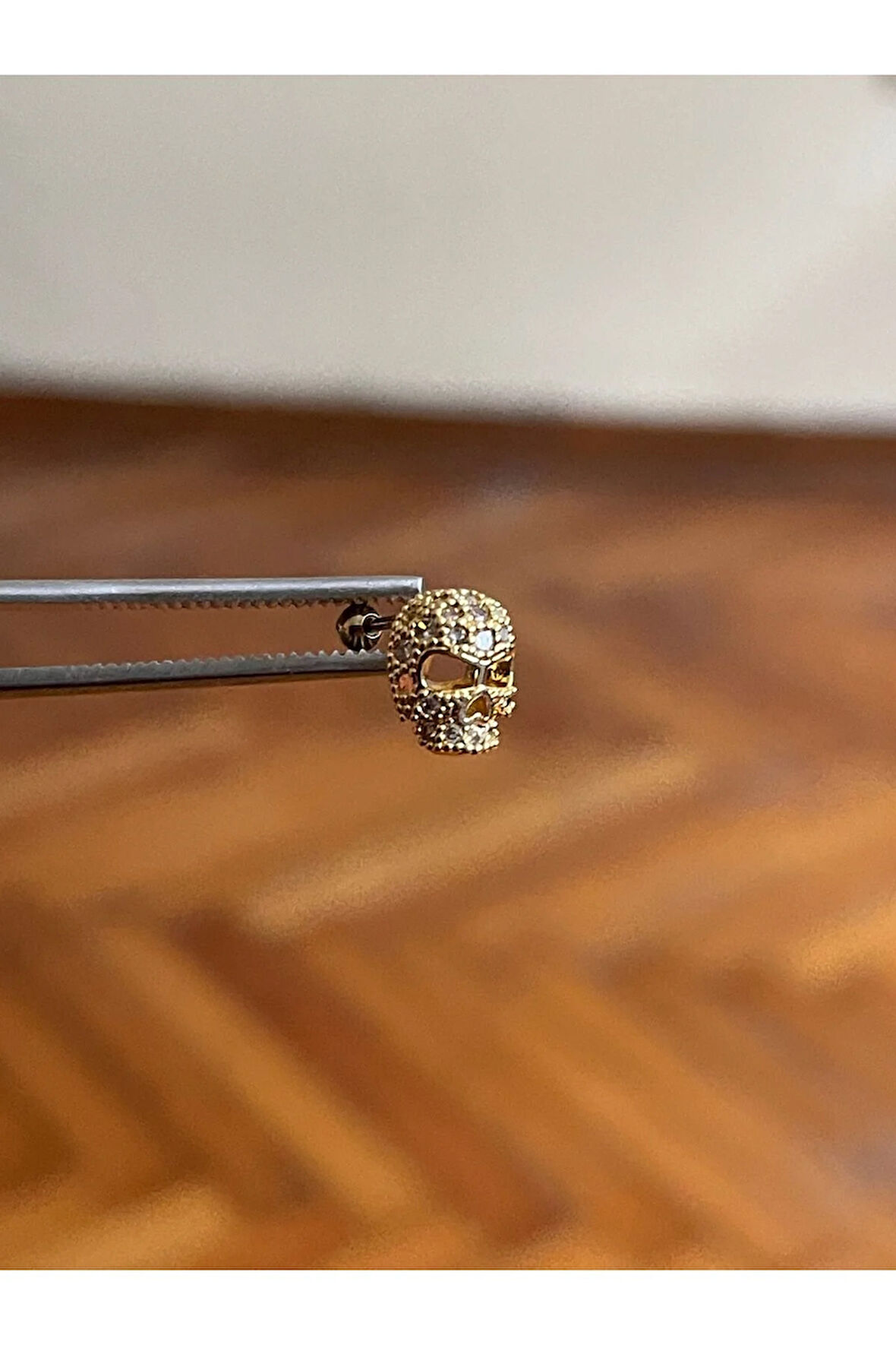 316 L Cerrahi Çelik Dudak Piercing Kıkırdak Helix Tragus Conch Zirkon Taşlı Kuru Kafa Piercing